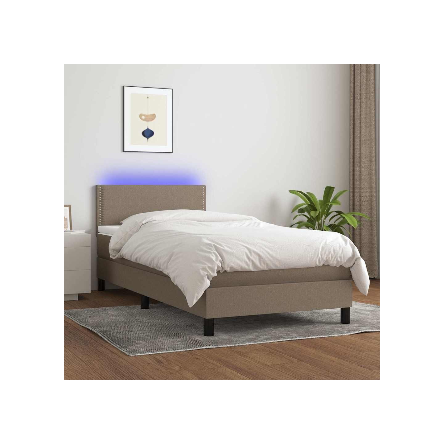 Sommier à lattes de lit avec matelas LED Taupe 90x200 cm Tissu