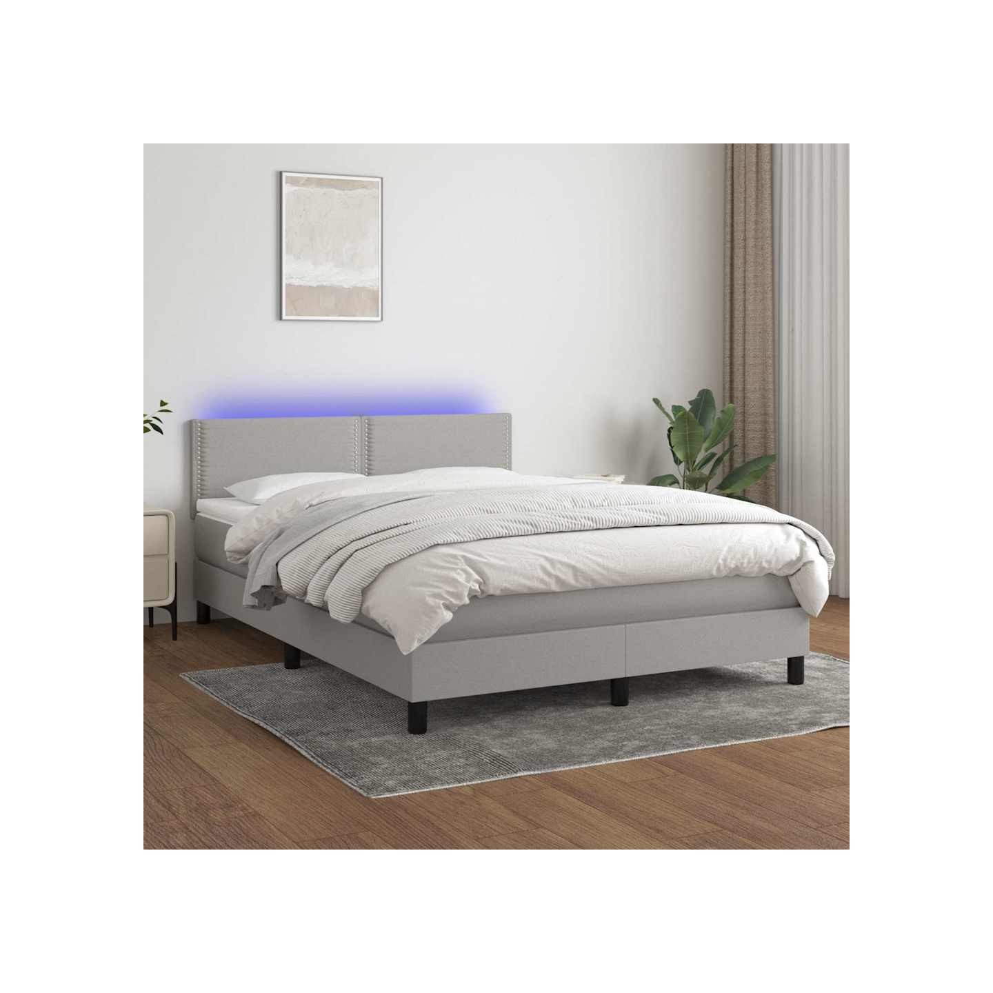 Sommier à lattes de lit et matelas et LED Gris clair 140x190 cm