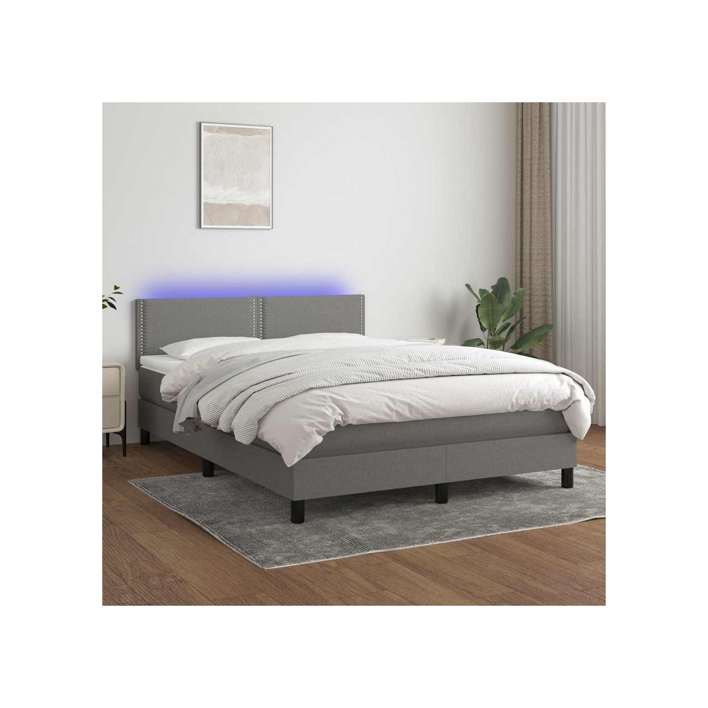Sommier à lattes de lit et matelas et LED Gris foncé 140x190 cm