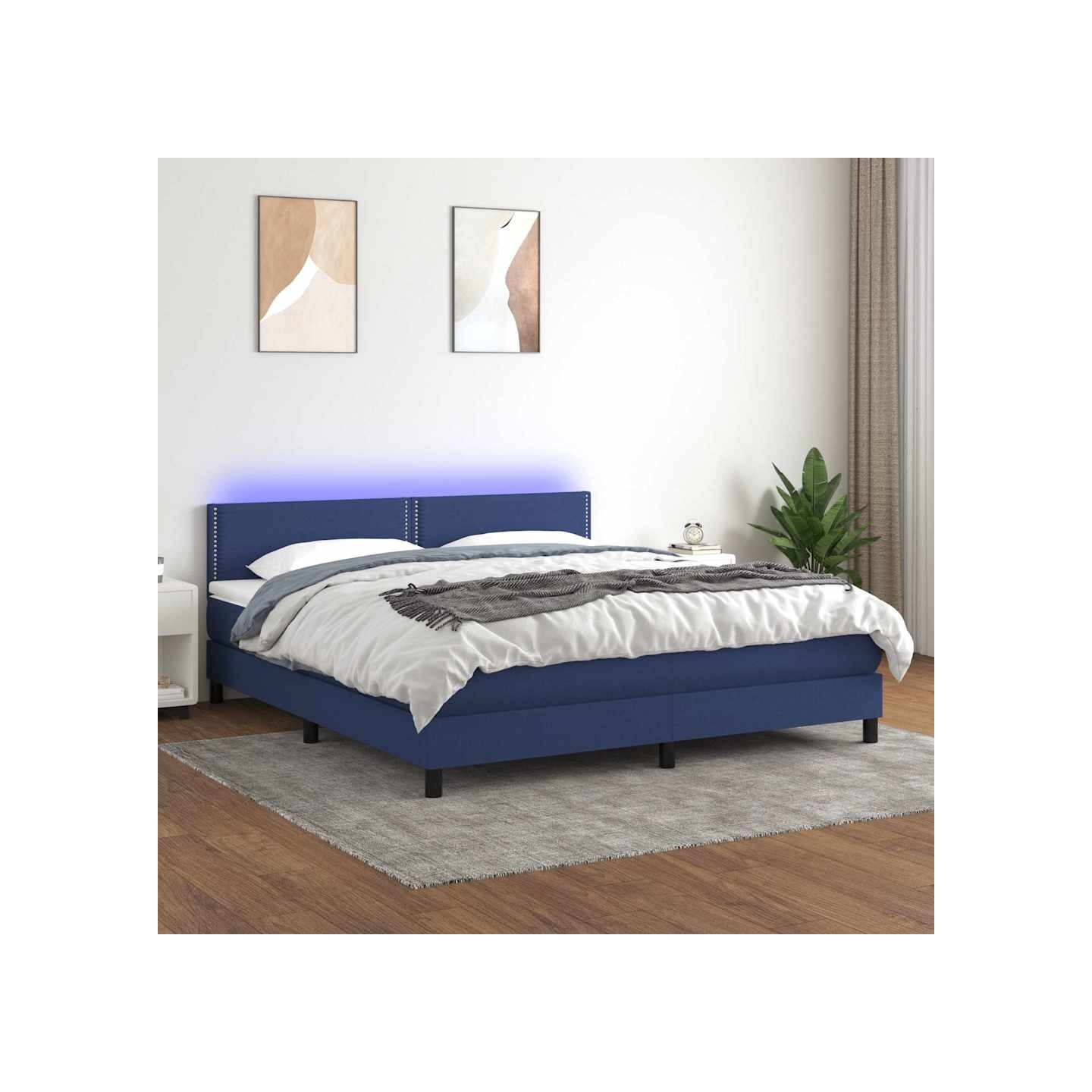 Sommier à lattes de lit avec matelas LED Bleu 180x200 cm Tissu
