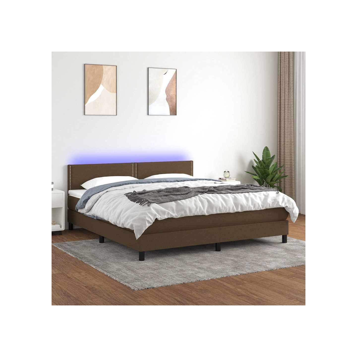 Sommier à lattes de lit matelas et LED Marron foncé 180x200cm