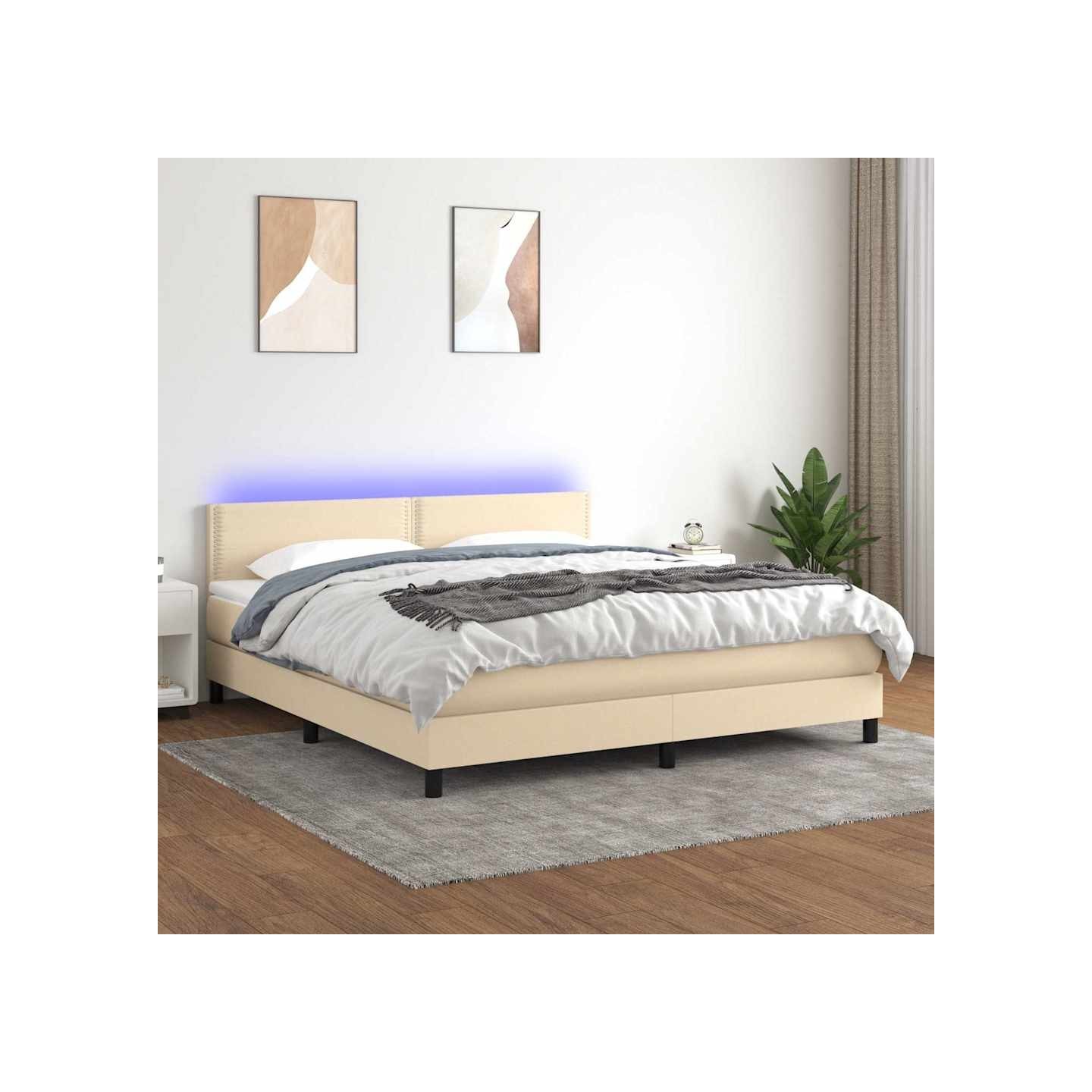Sommier à lattes de lit avec matelas LED Crème 180x200 cm Tissu