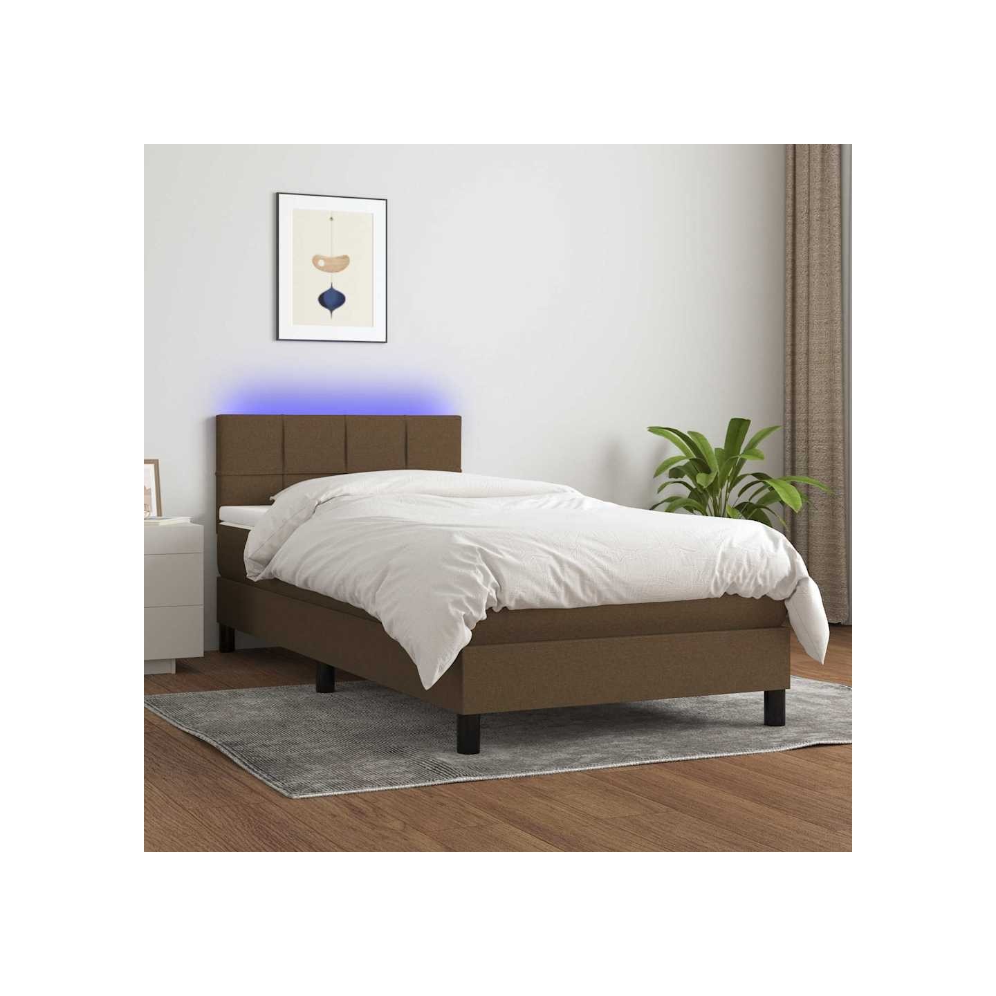 Sommier à lattes de lit et matelas et LED Marron foncé 90x200cm