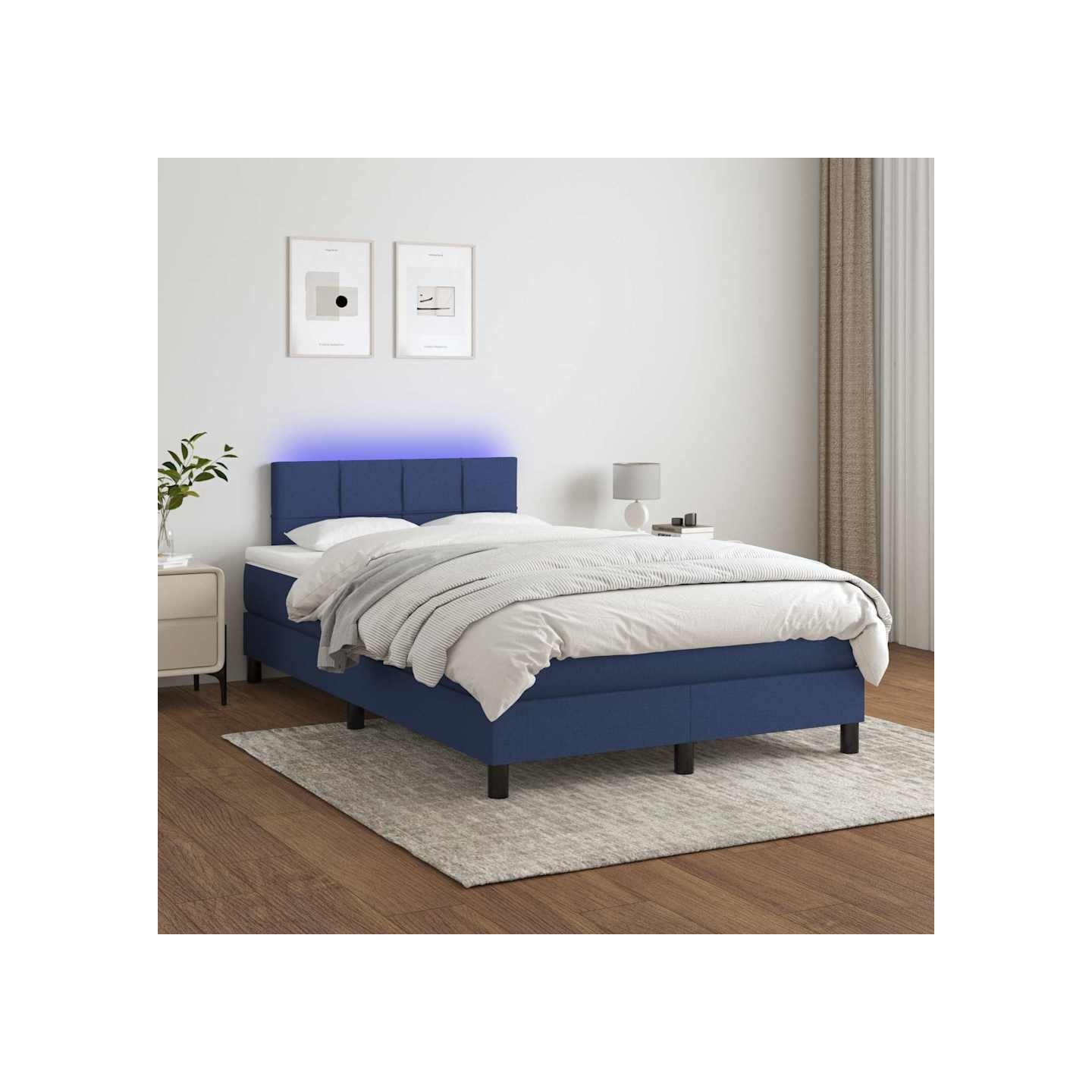 Sommier à lattes de lit avec matelas LED Bleu 120x200 cm Tissu