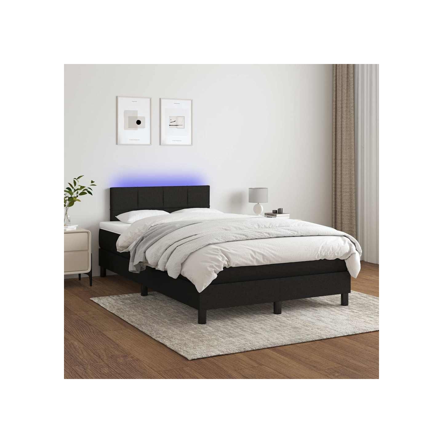Sommier à lattes de lit avec matelas LED Noir 120x200 cm Tissu