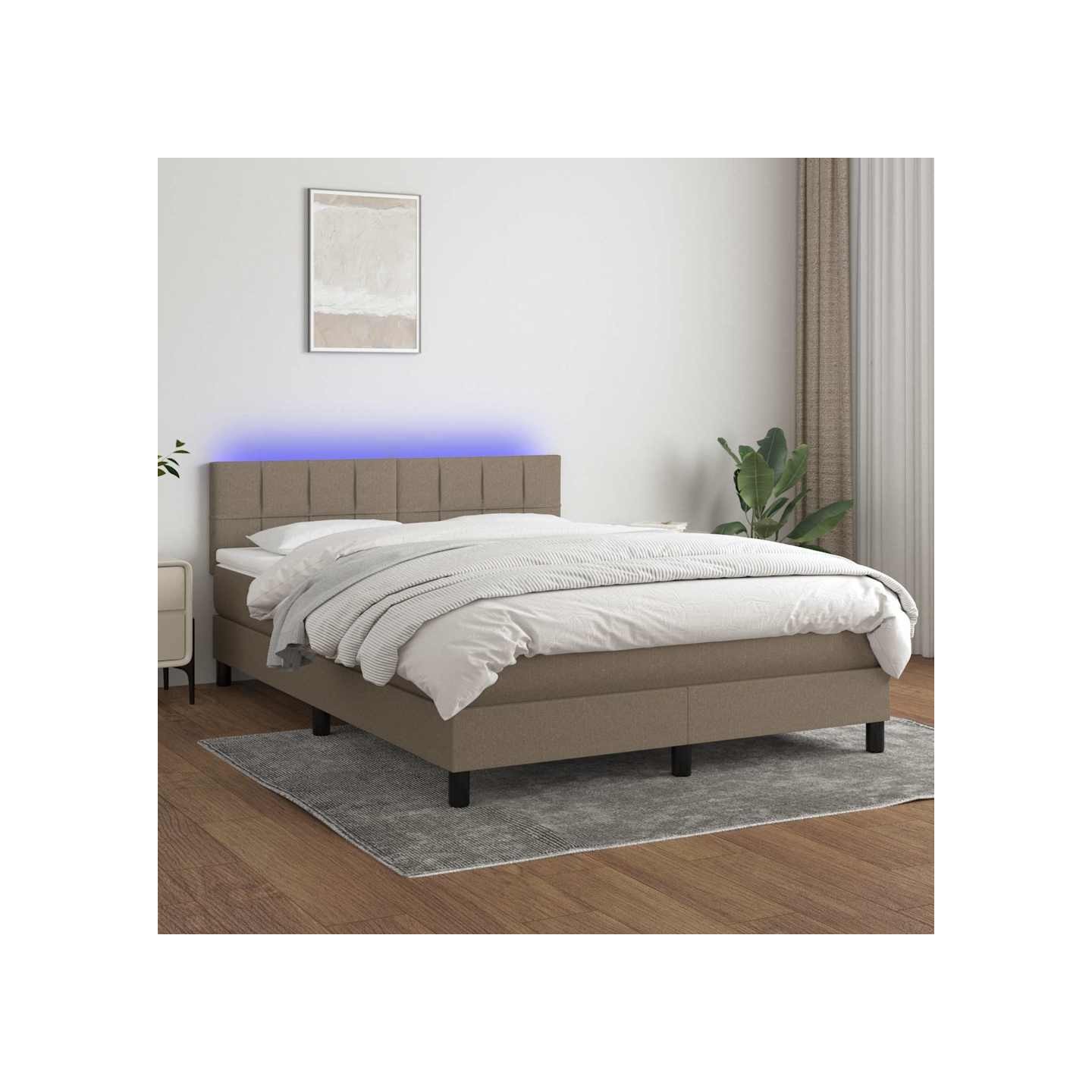 Sommier à lattes de lit avec matelas LED Taupe 140x190 cm Tissu