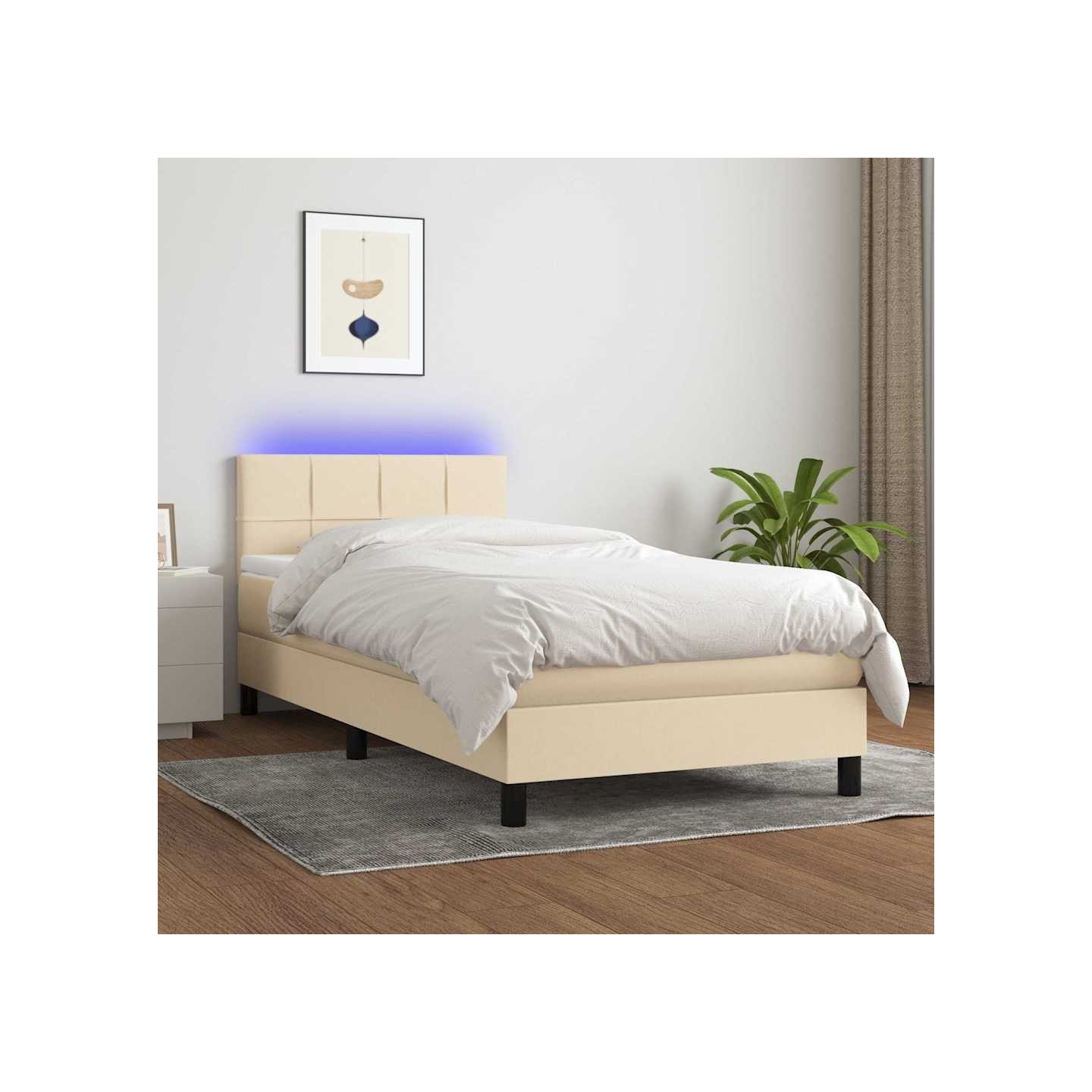 Sommier à lattes de lit avec matelas LED Crème 90x200 cm Tissu