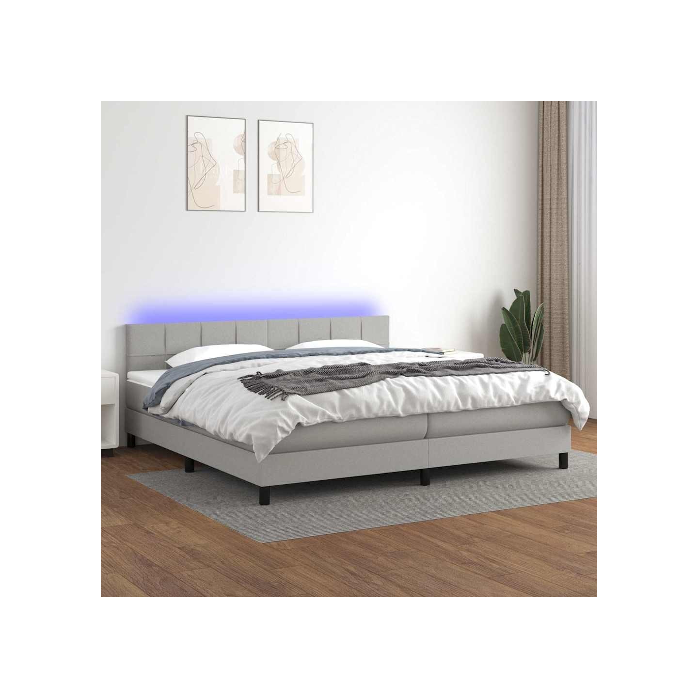 Sommier à lattes de lit matelas LED Gris clair 200x200 cm Tissu