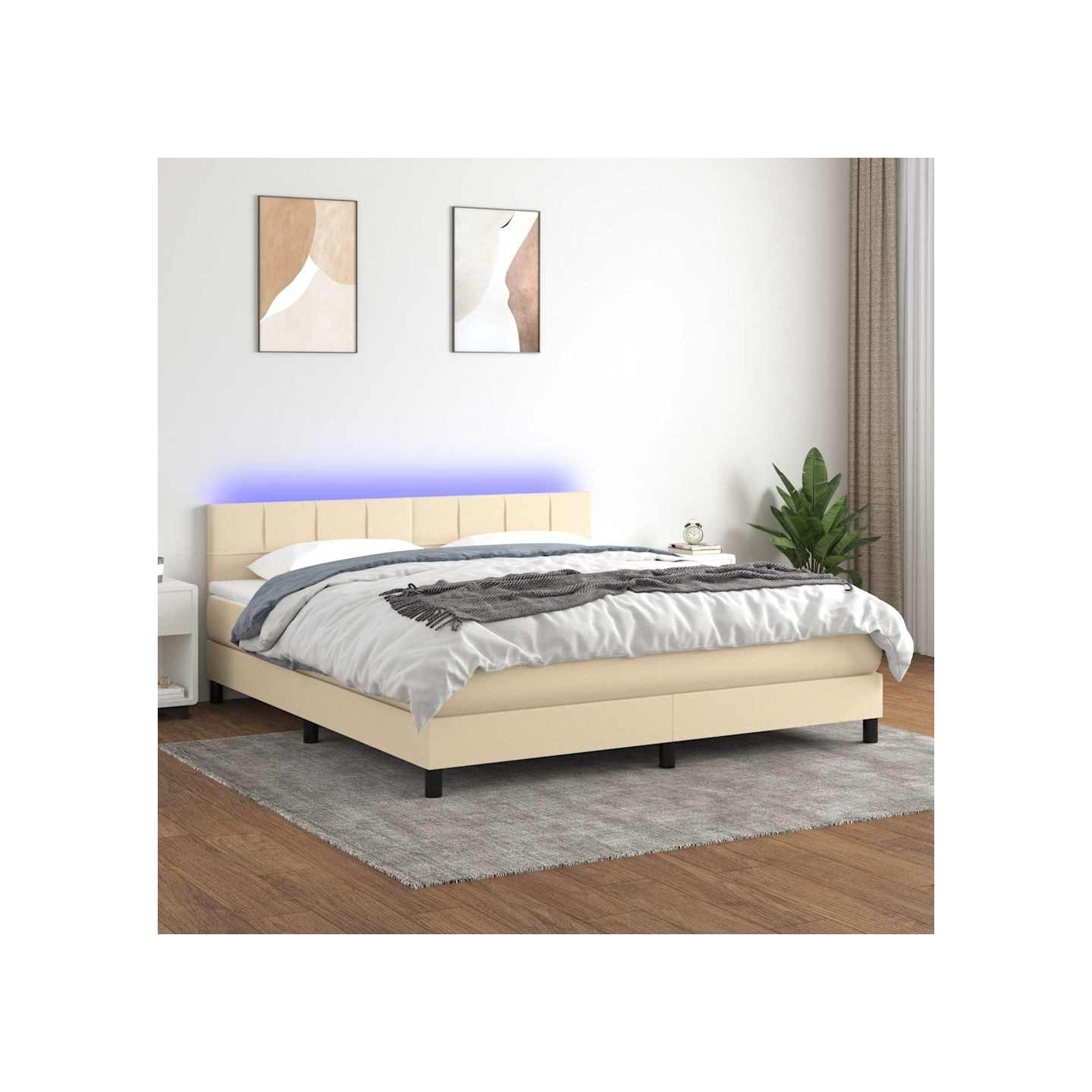 Sommier à lattes de lit avec matelas LED Crème 160x200 cm Tissu