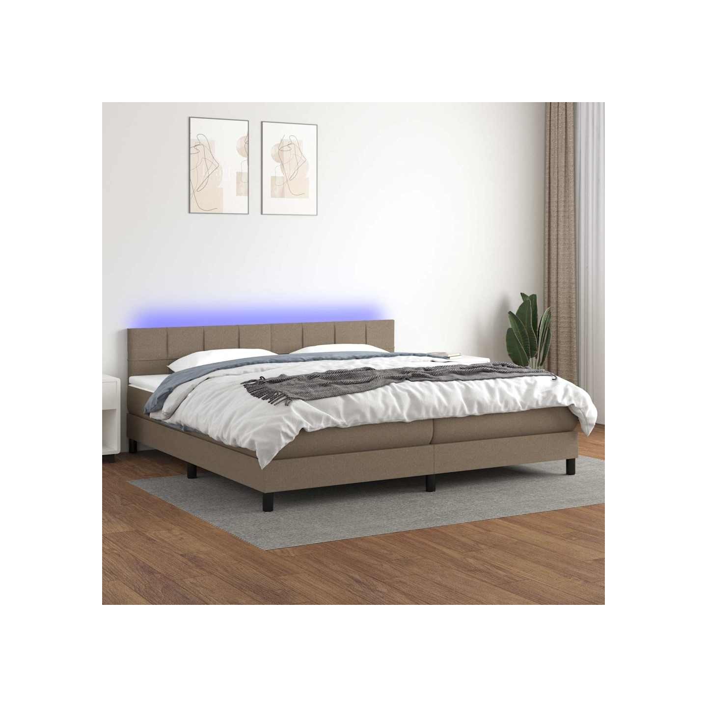Sommier à lattes de lit et matelas et LED Taupe 200x200cm Tissu