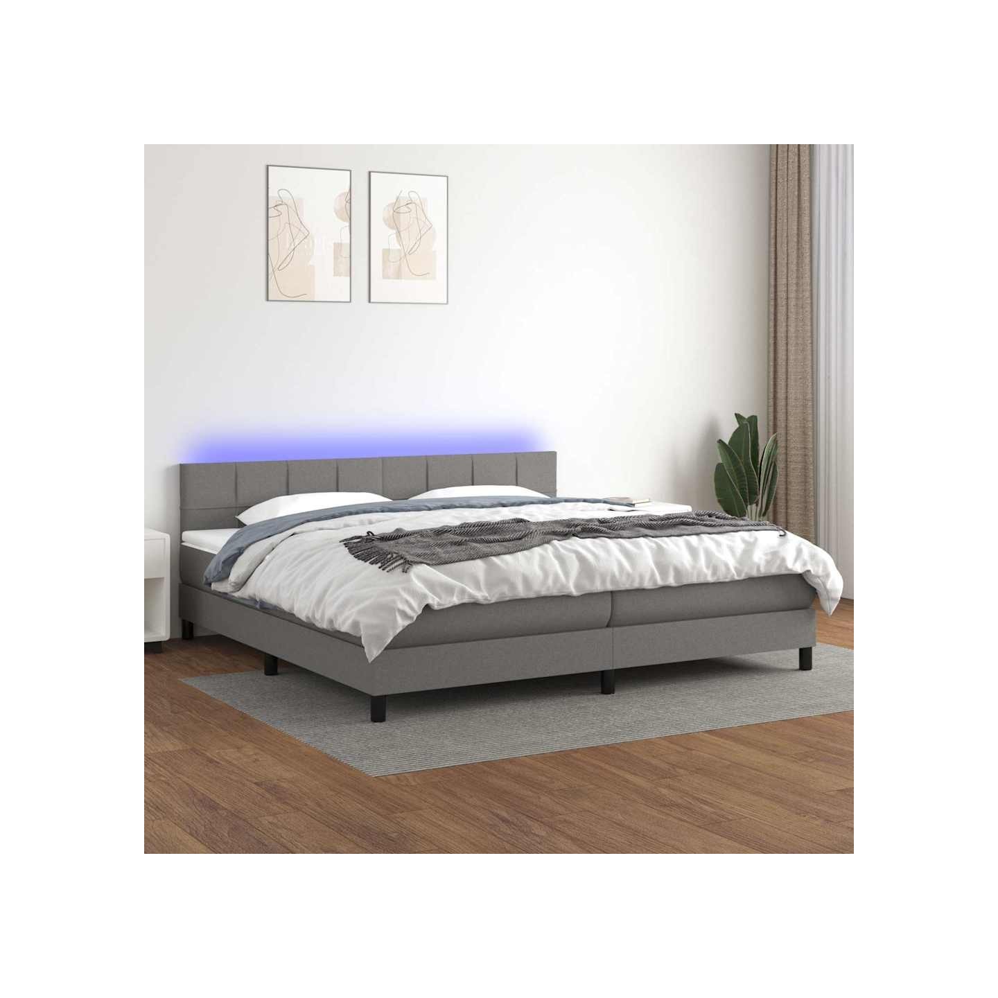 Sommier à lattes de lit et matelas et LED Gris foncé 200x200 cm
