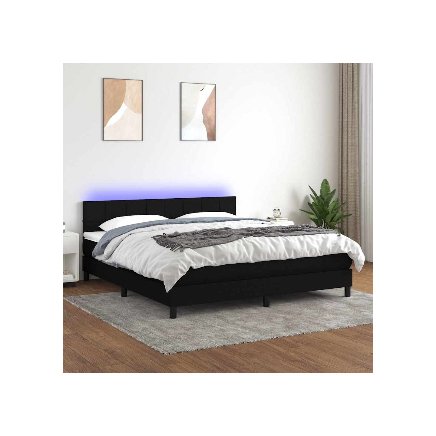 Sommier à lattes de lit avec matelas LED Noir 160x200 cm Tissu