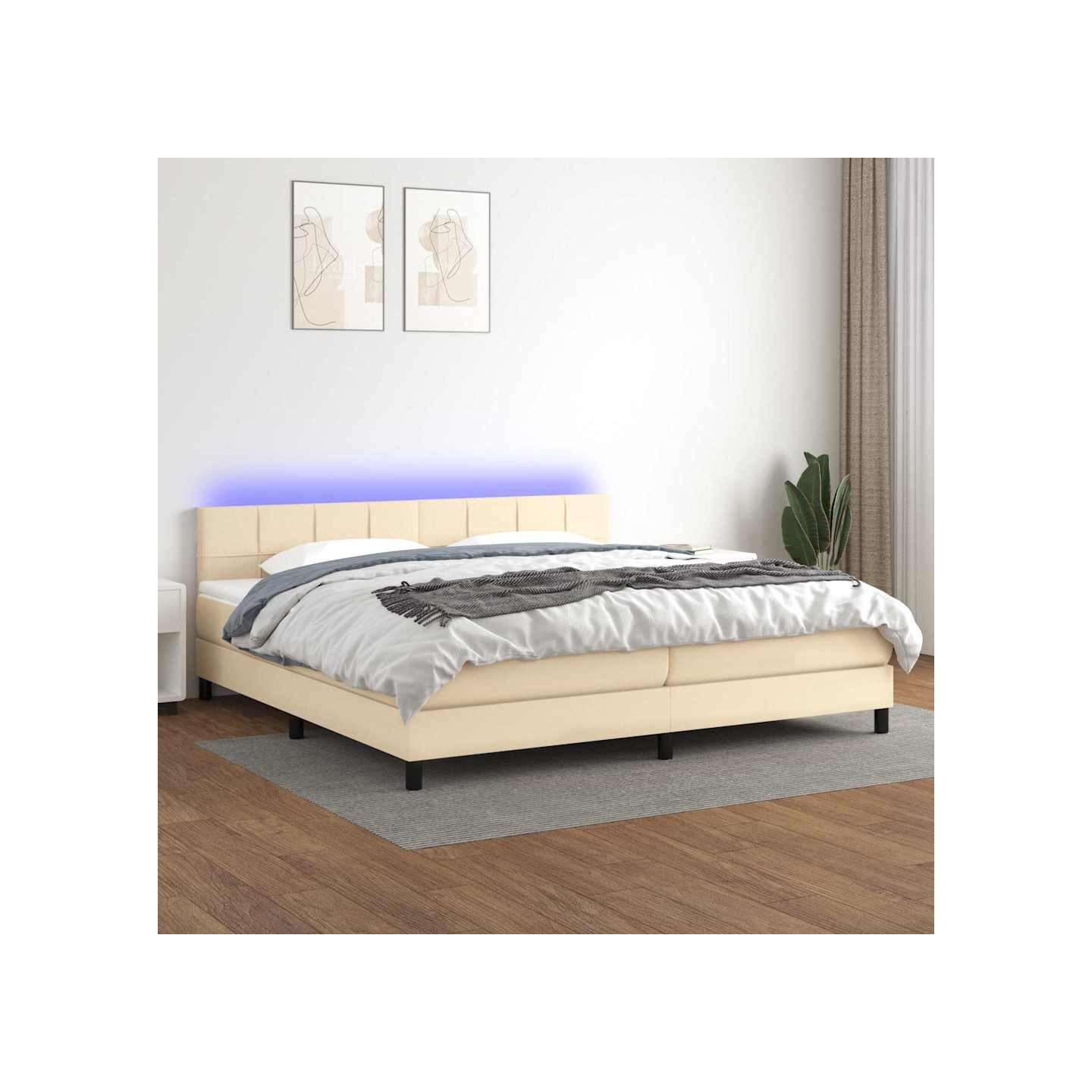 Sommier à lattes de lit et matelas et LED Crème 200x200cm Tissu