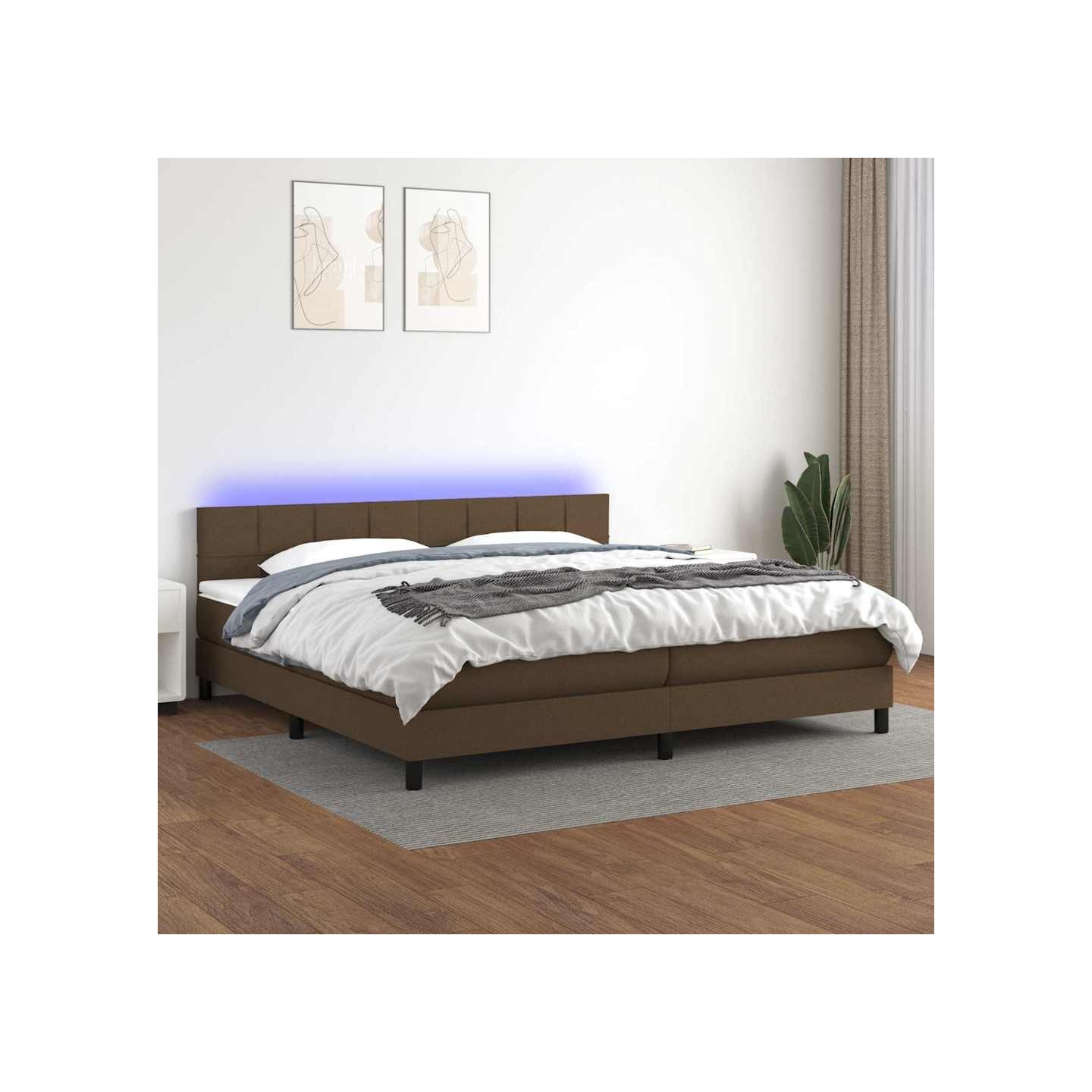 Sommier à lattes de lit matelas et LED Marron foncé 200x200 cm