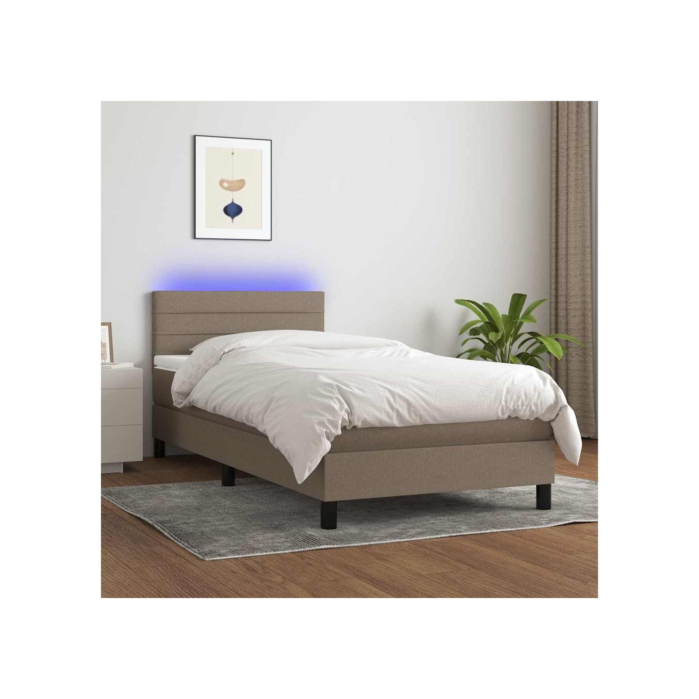 Sommier à lattes de lit avec matelas LED Taupe 100x200 cm Tissu