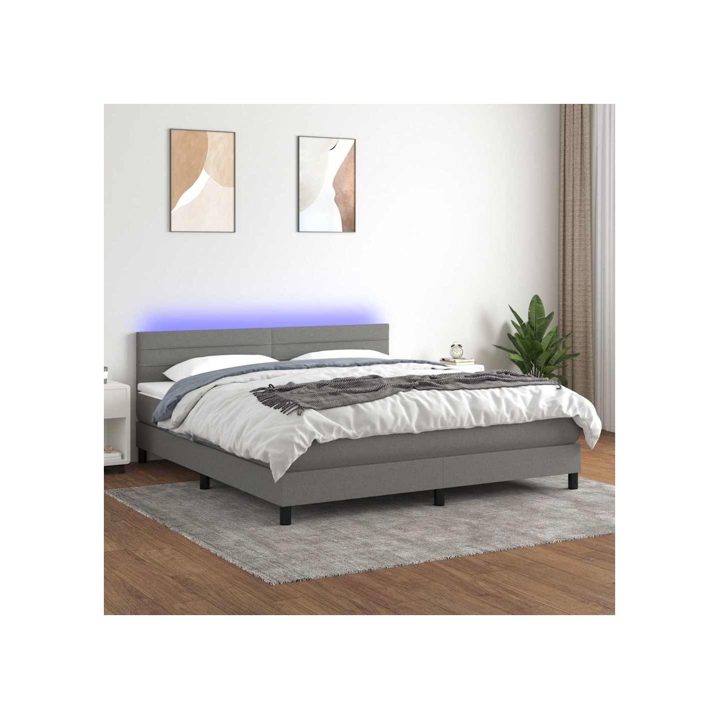 Sommier à lattes de lit et matelas et LED Gris foncé 180x200 cm