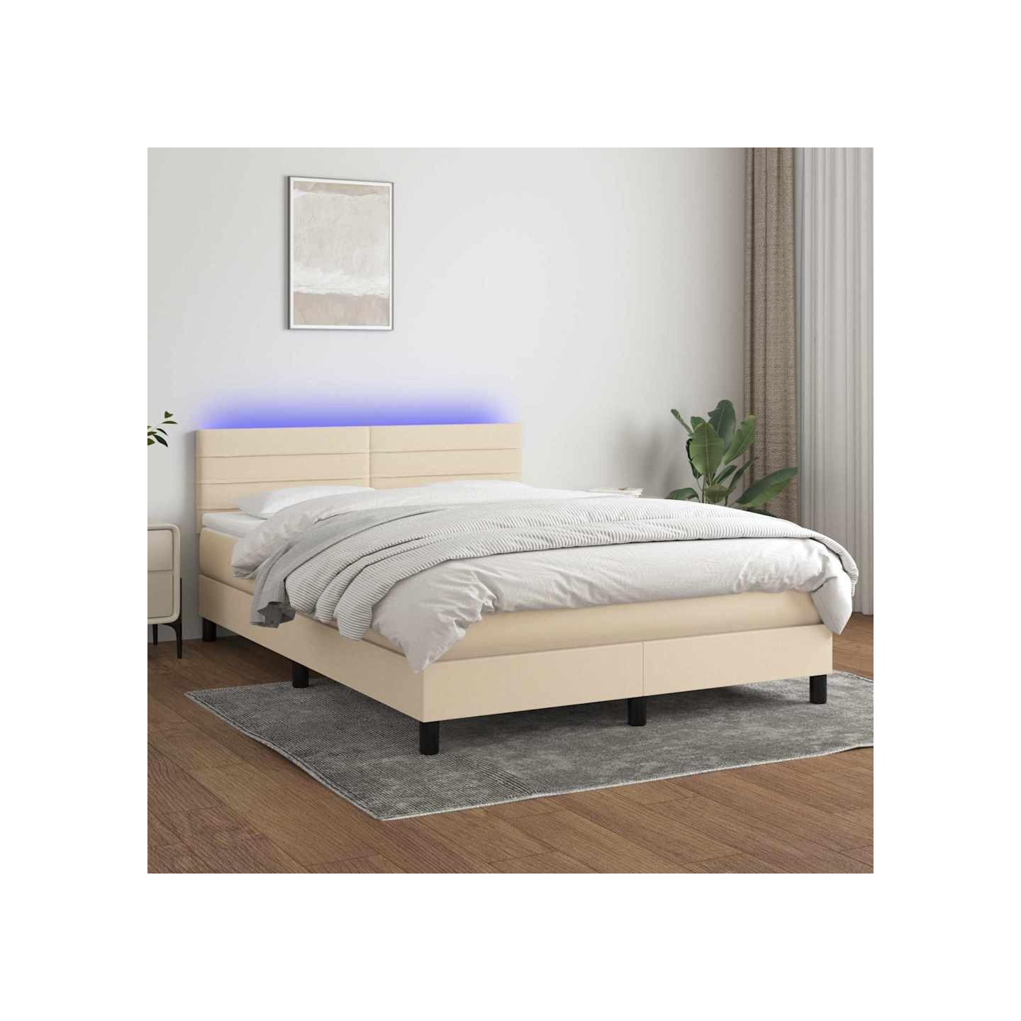 Sommier à lattes de lit avec matelas LED Crème 140x190 cm Tissu