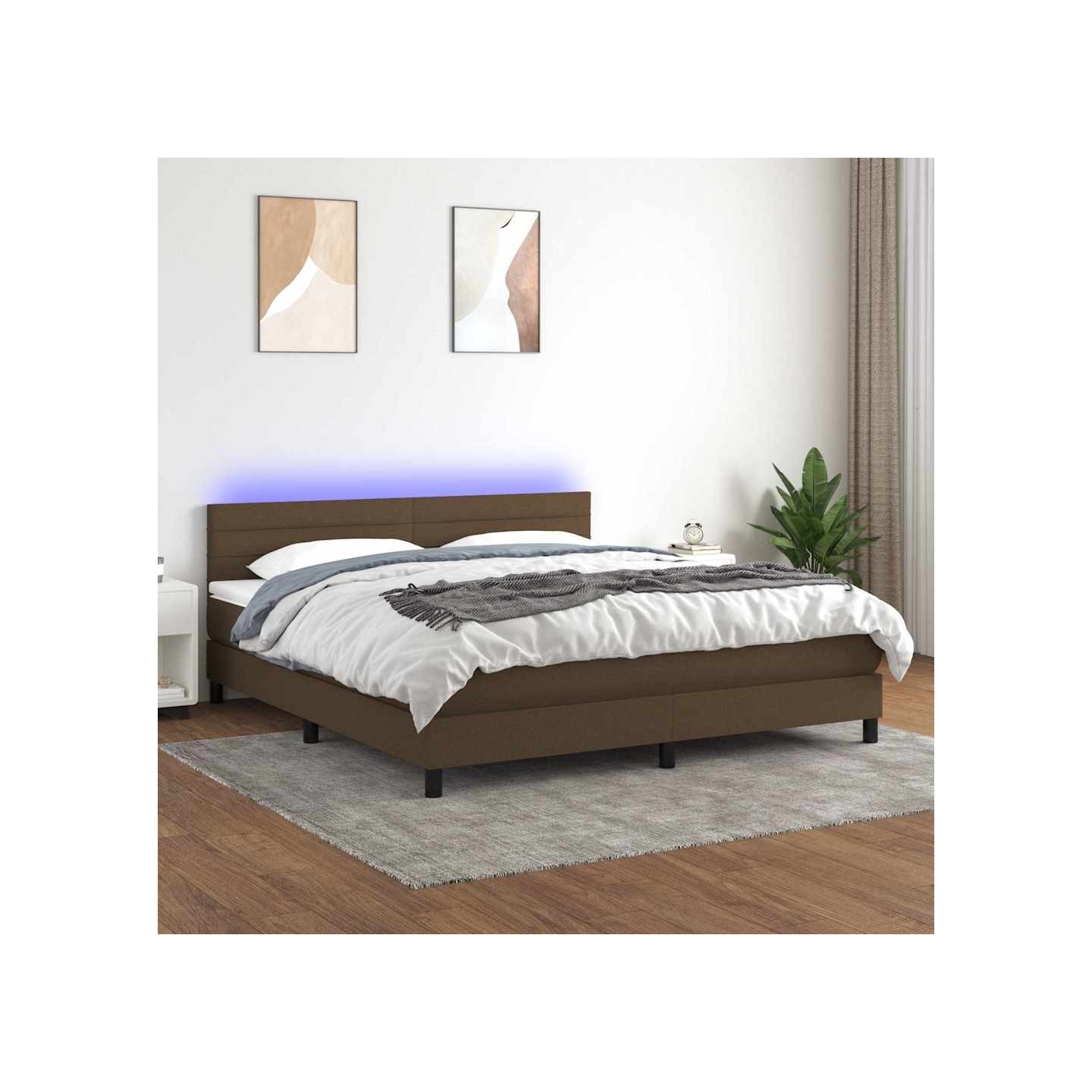 Sommier à lattes de lit matelas et LED Marron foncé 180x200cm