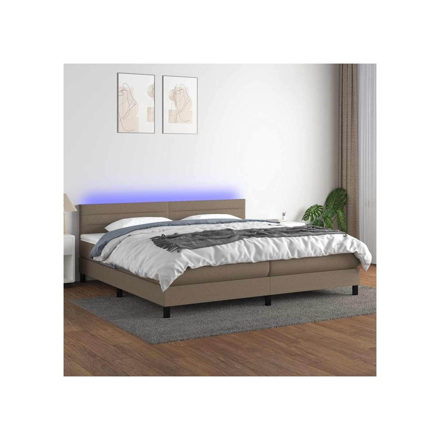 Sommier à lattes de lit et matelas et LED Taupe 200x200cm Tissu