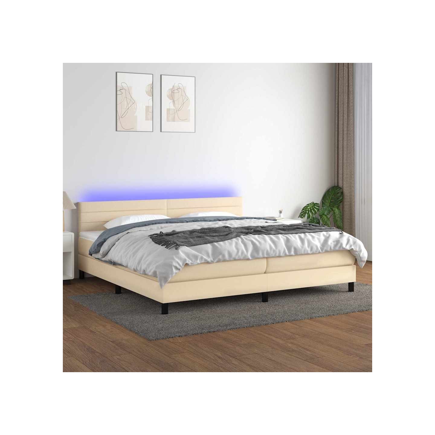 Sommier à lattes de lit et matelas et LED Crème 200x200cm Tissu