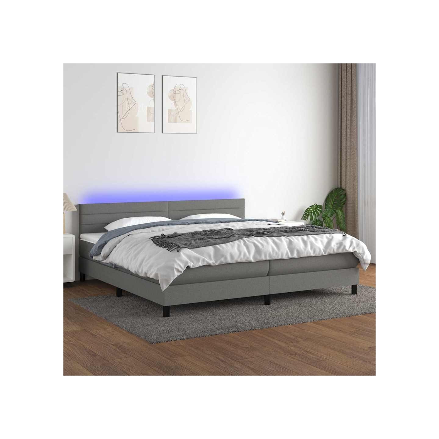 Sommier à lattes de lit et matelas et LED Gris foncé 200x200 cm