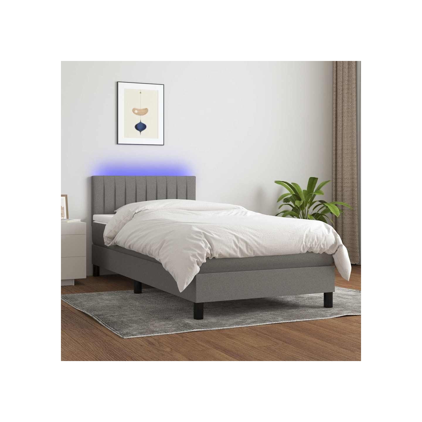 Sommier à lattes de lit avec matelas et LED Gris foncé 80x200cm