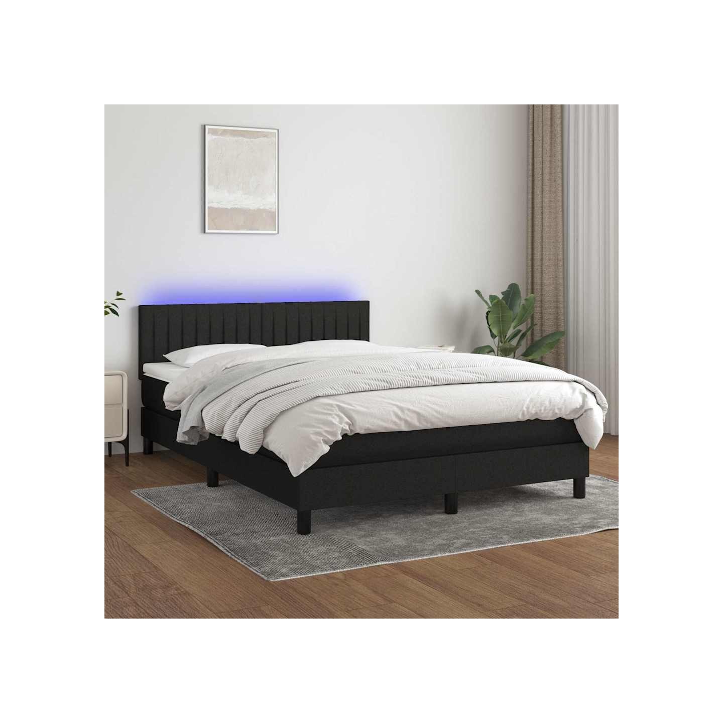 Sommier à lattes de lit avec matelas LED Noir 140x190 cm Tissu