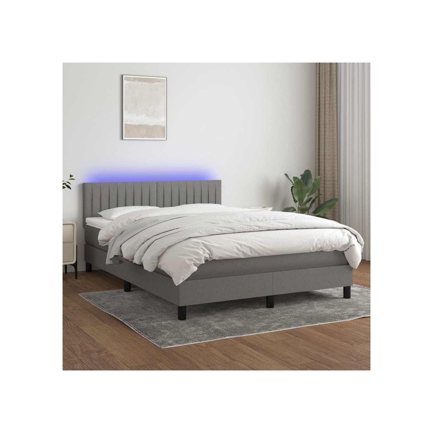 Sommier à lattes de lit et matelas et LED Gris foncé 140x200 cm
