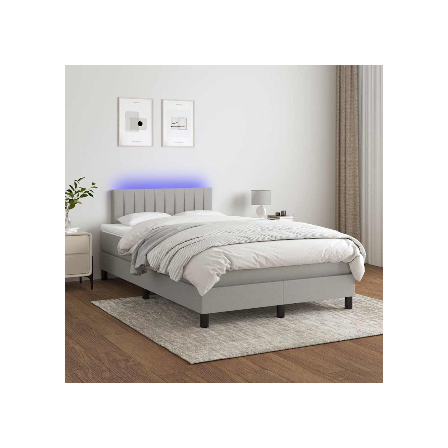 Sommier à lattes de lit matelas LED Gris clair 120x200 cm Tissu