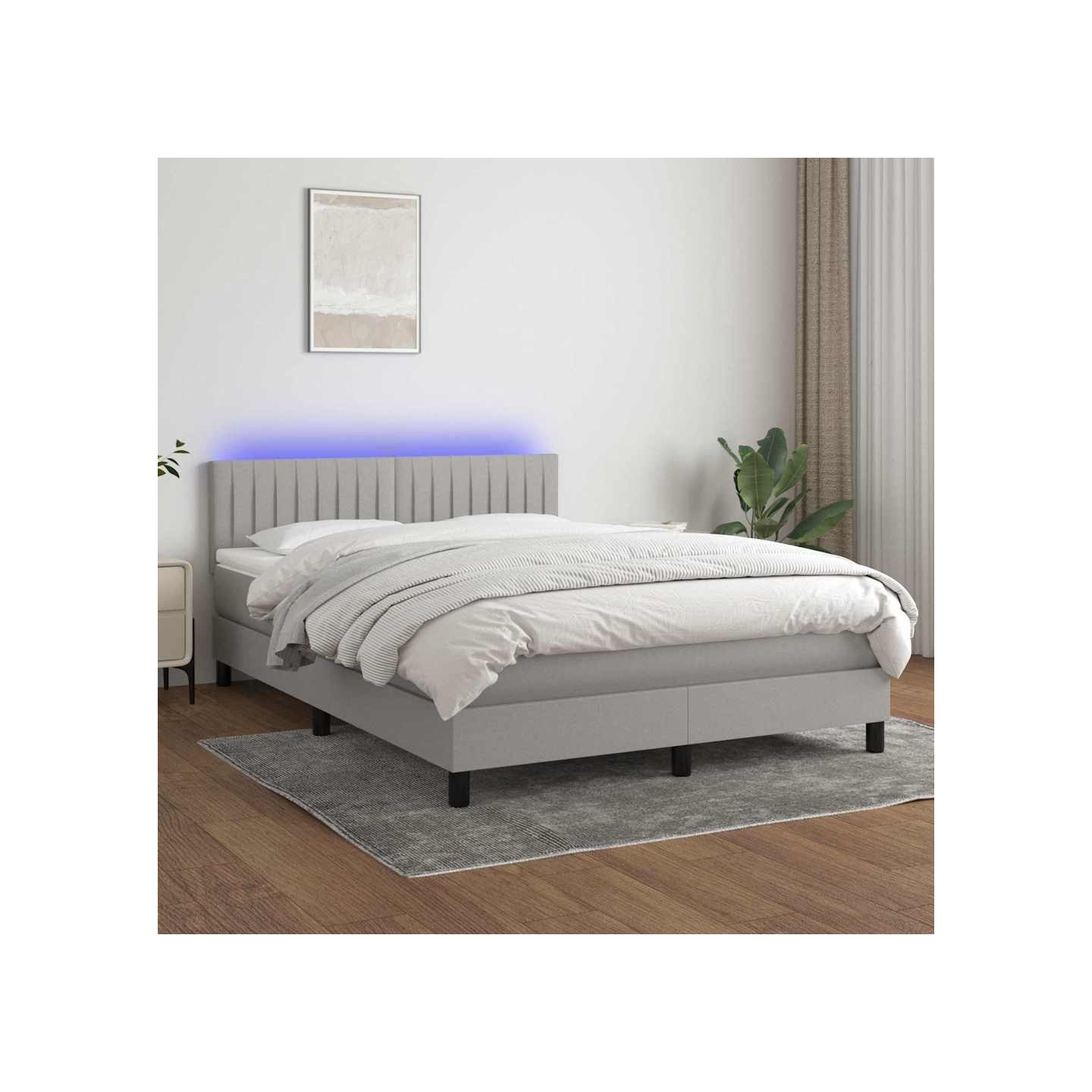 Sommier à lattes de lit et matelas et LED Gris clair 140x200 cm