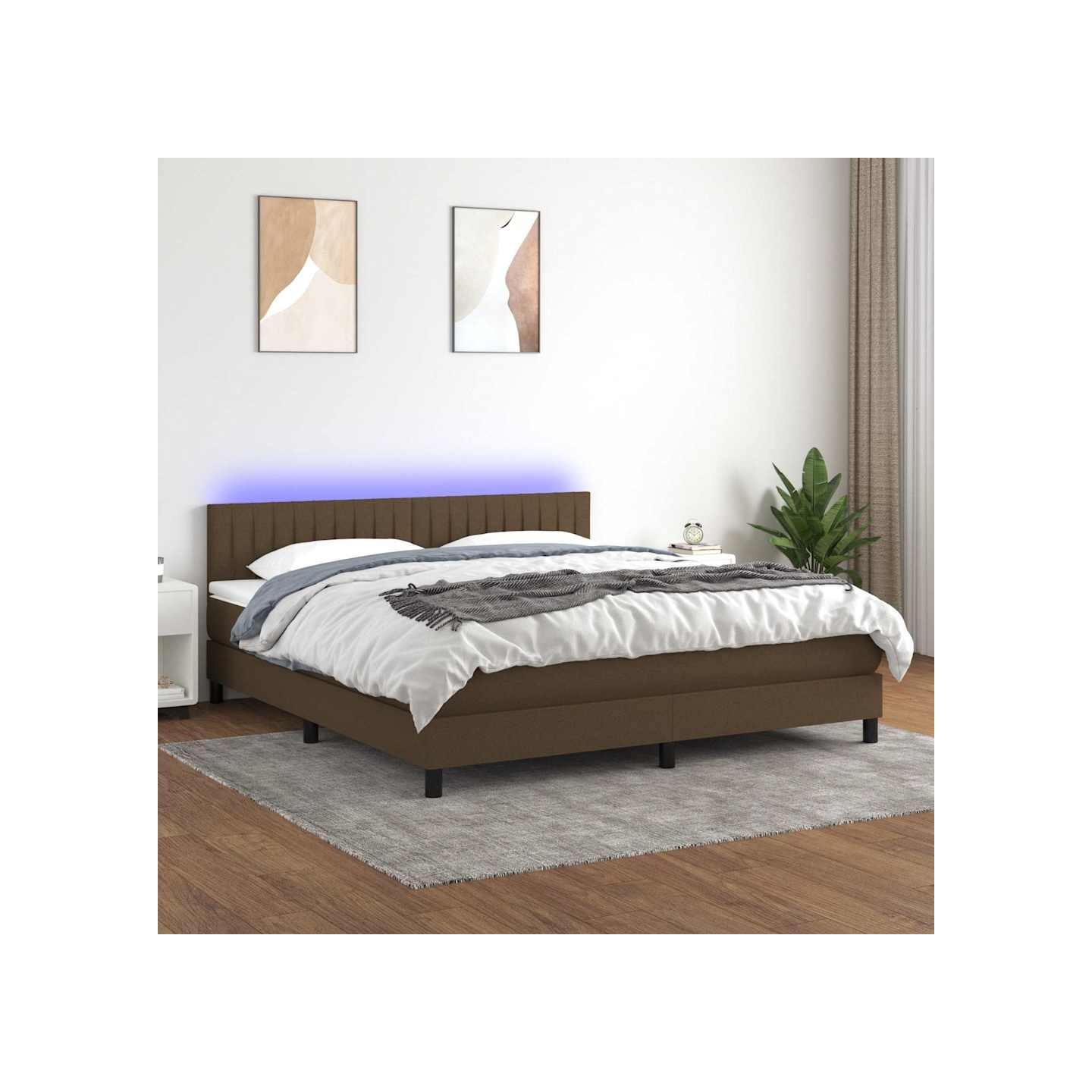 Sommier à lattes de lit matelas et LED Marron foncé 160x200 cm