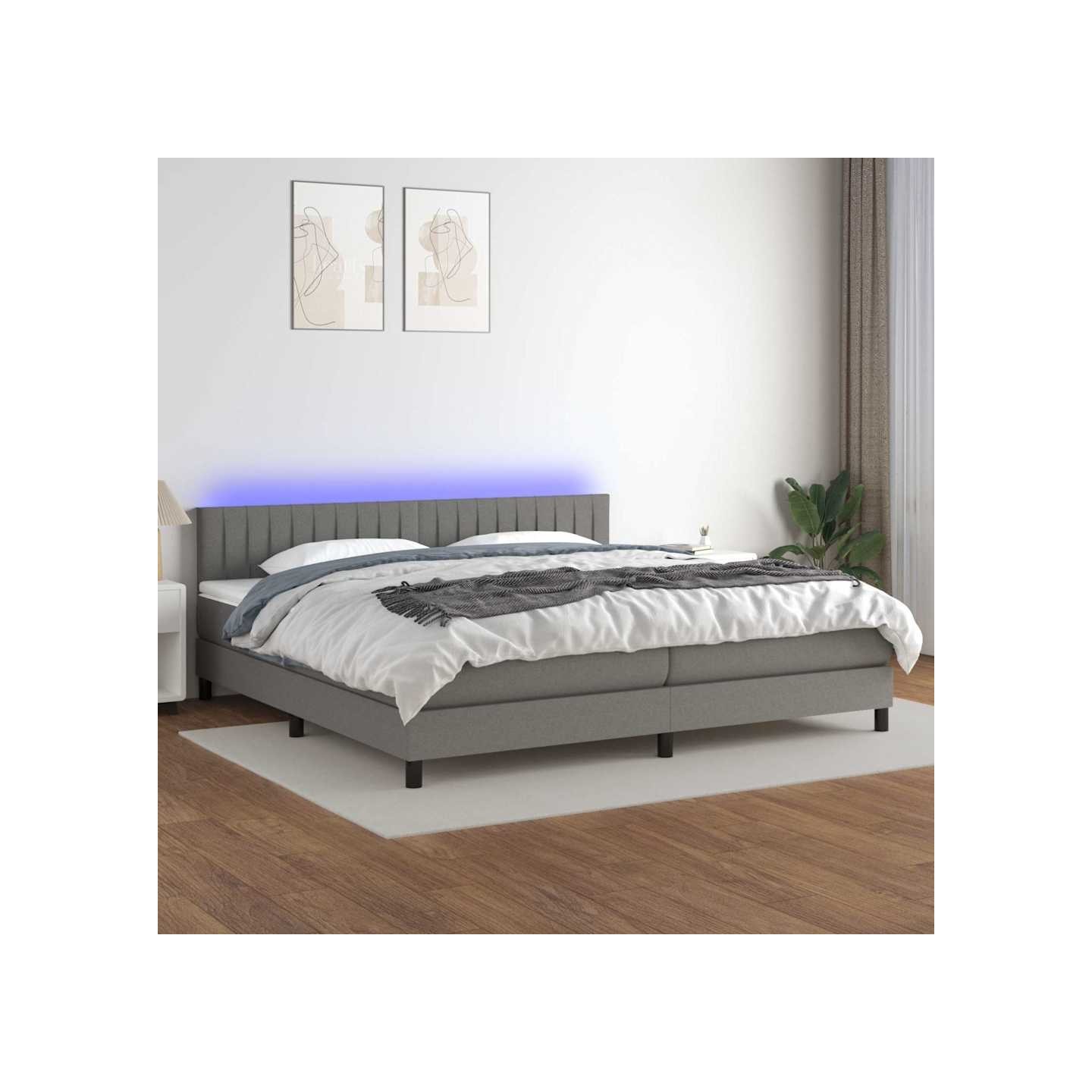 Sommier à lattes de lit et matelas et LED Gris foncé 200x200 cm