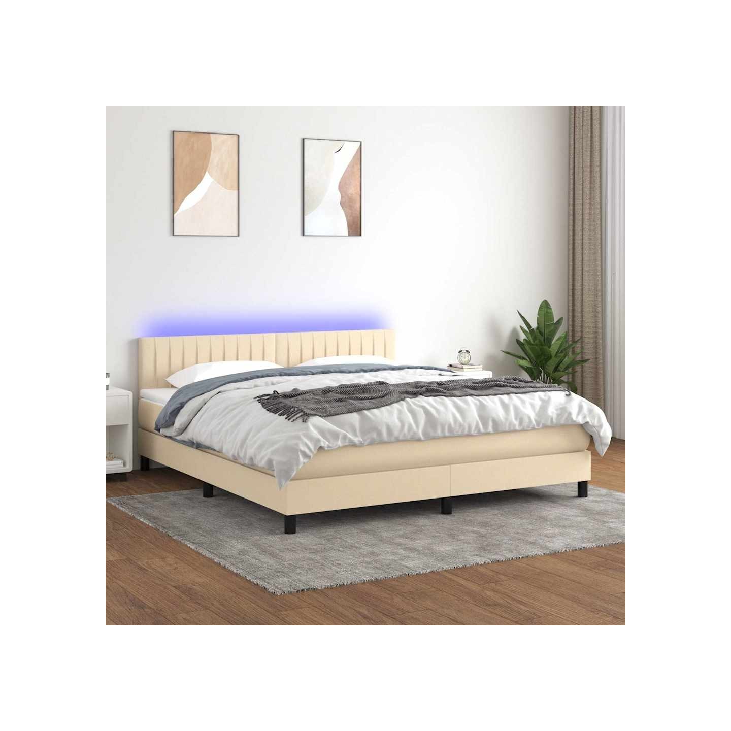 Sommier à lattes de lit avec matelas LED Crème 180x200 cm Tissu