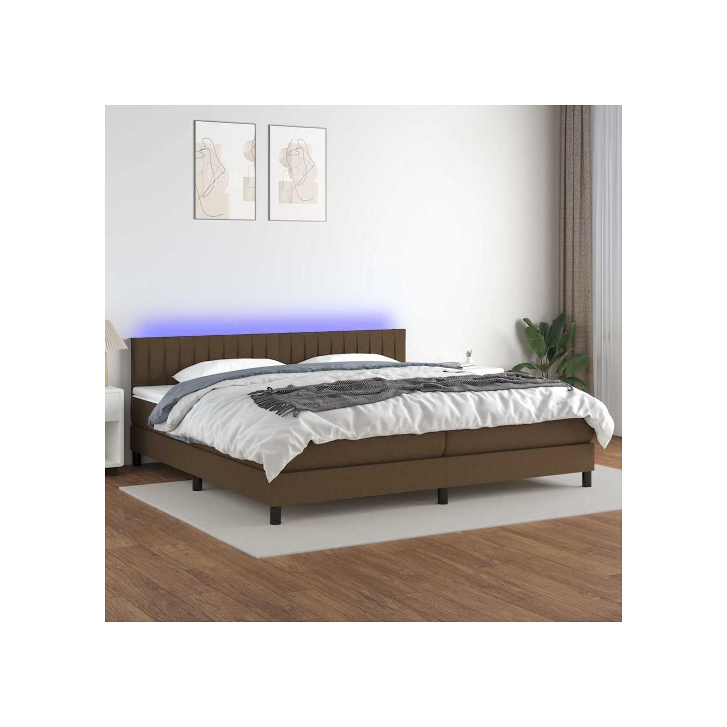 Sommier à lattes de lit matelas et LED Marron foncé 200x200 cm