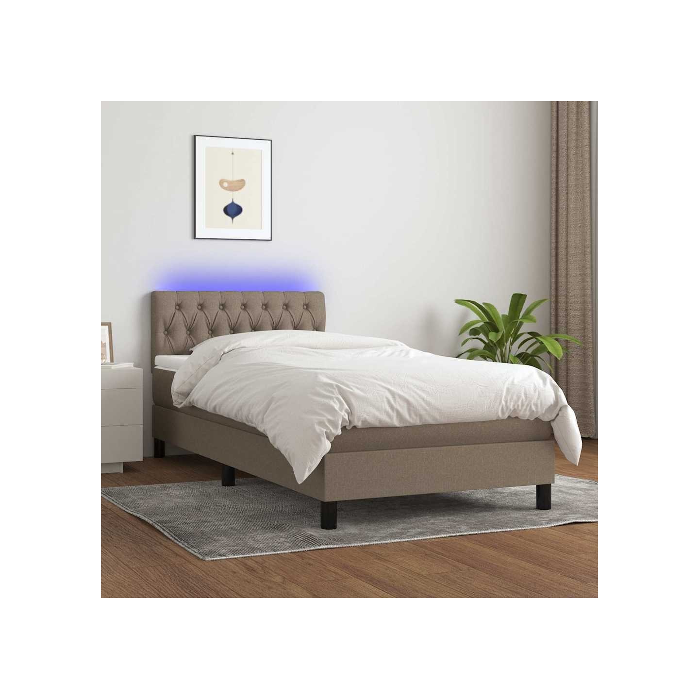 Sommier à lattes de lit avec matelas LED Taupe 90x190 cm Tissu