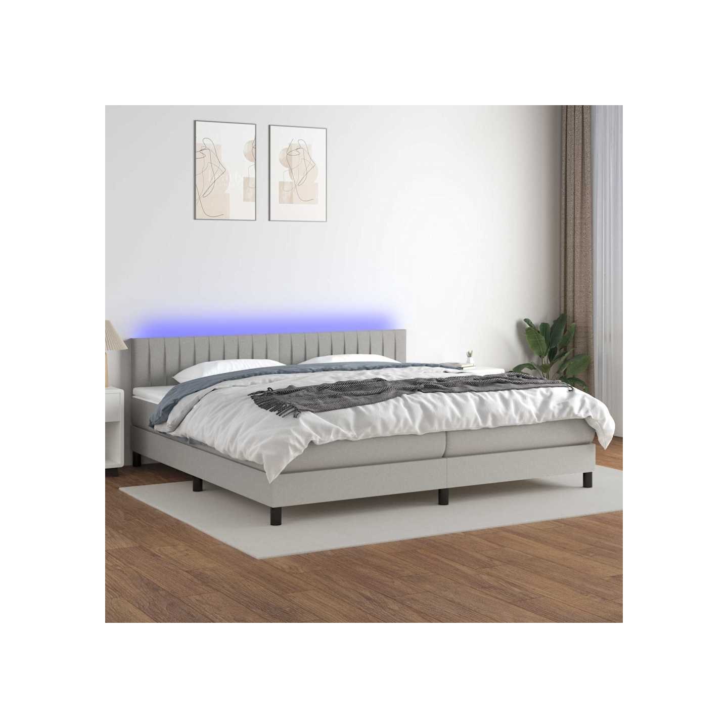 Sommier à lattes de lit matelas LED Gris clair 200x200 cm Tissu