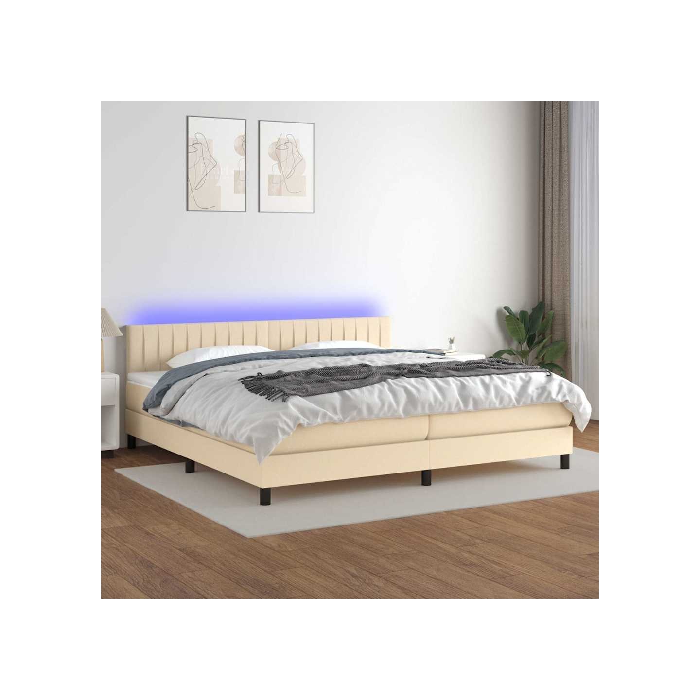Sommier à lattes de lit et matelas et LED Crème 200x200cm Tissu