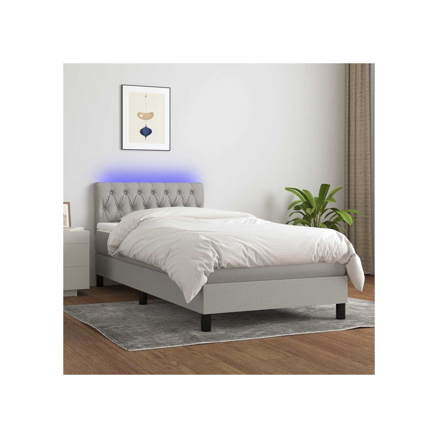 Sommier à lattes de lit avec matelas et LED Gris clair 90x200cm