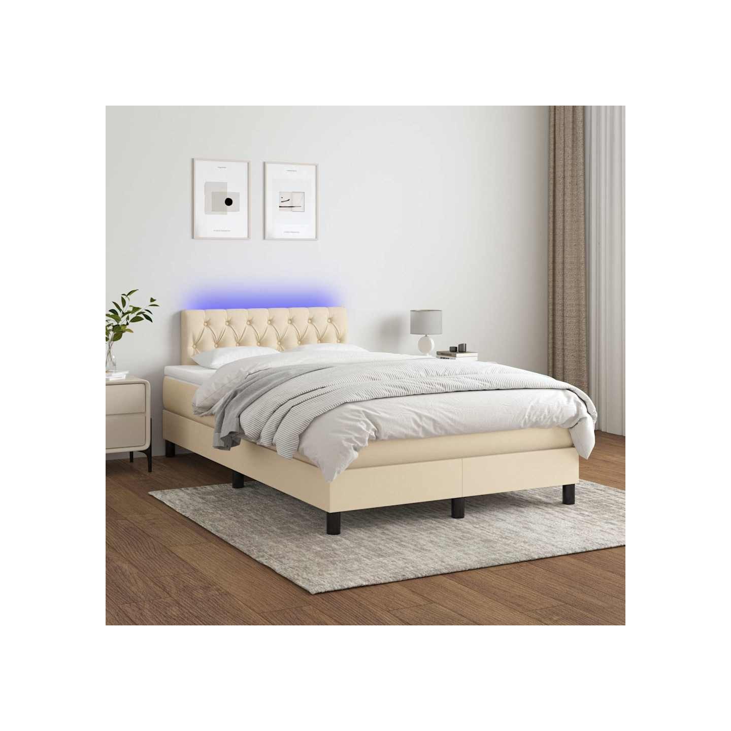 Sommier à lattes de lit avec matelas LED Crème 120x200 cm Tissu