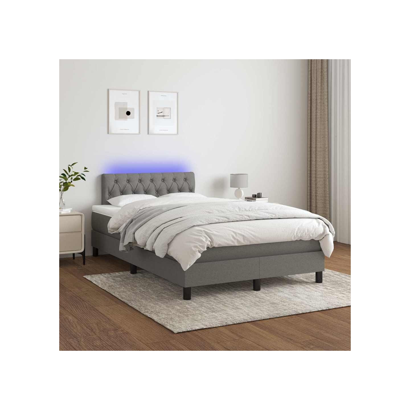 Sommier à lattes de lit et matelas et LED Gris foncé 120x200 cm