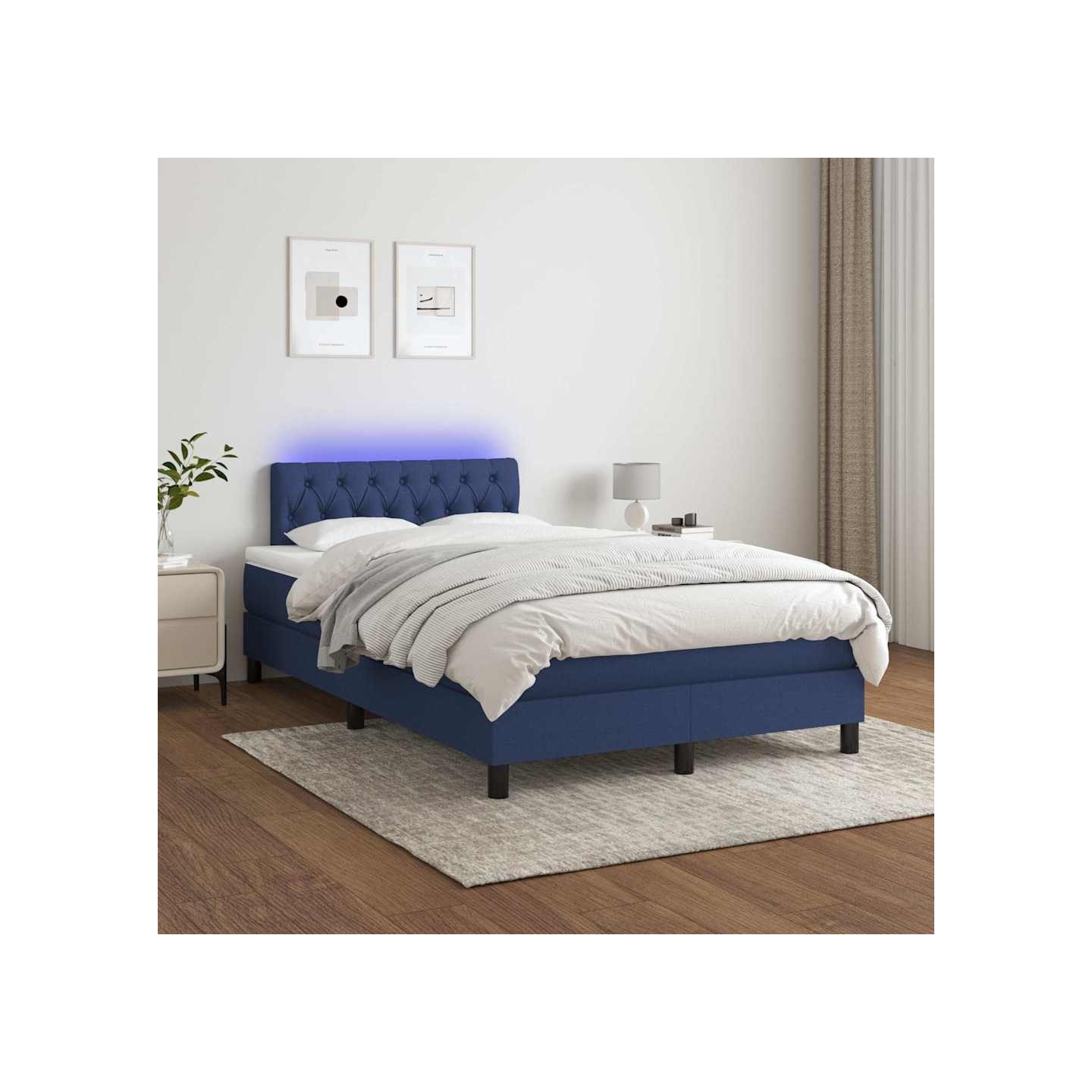 Sommier à lattes de lit avec matelas LED Bleu 120x200 cm Tissu