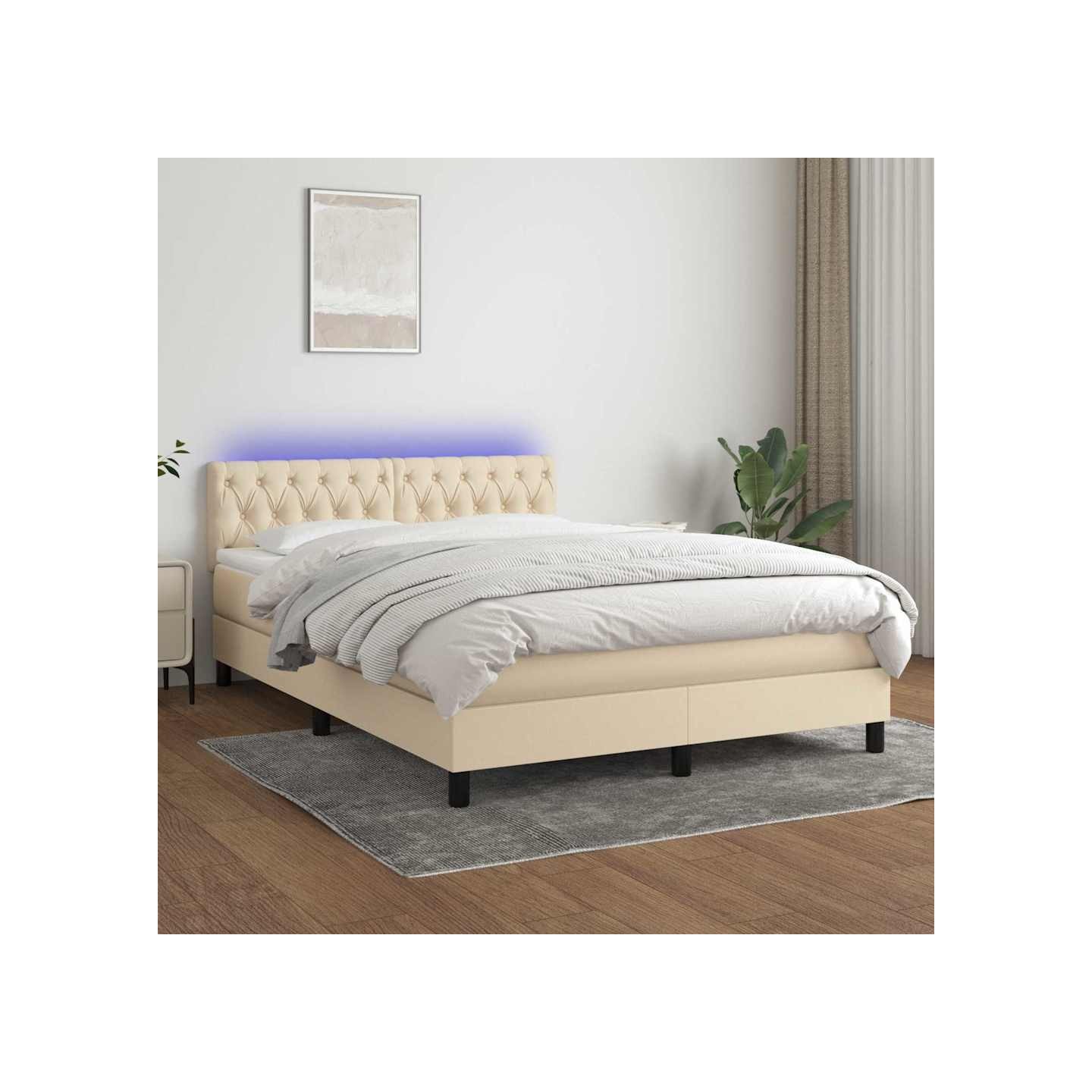 Sommier à lattes de lit avec matelas LED Crème 140x190 cm Tissu