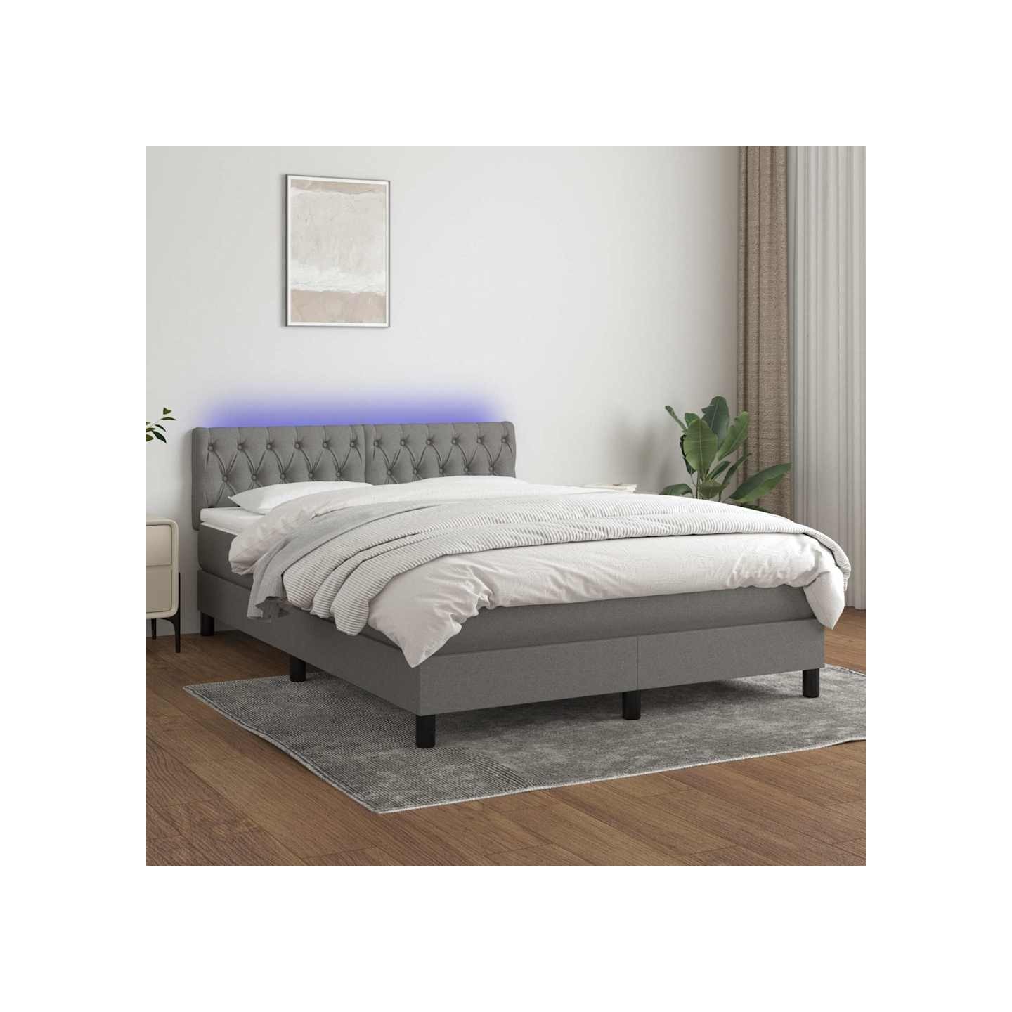 Sommier à lattes de lit et matelas et LED Gris foncé 140x200 cm