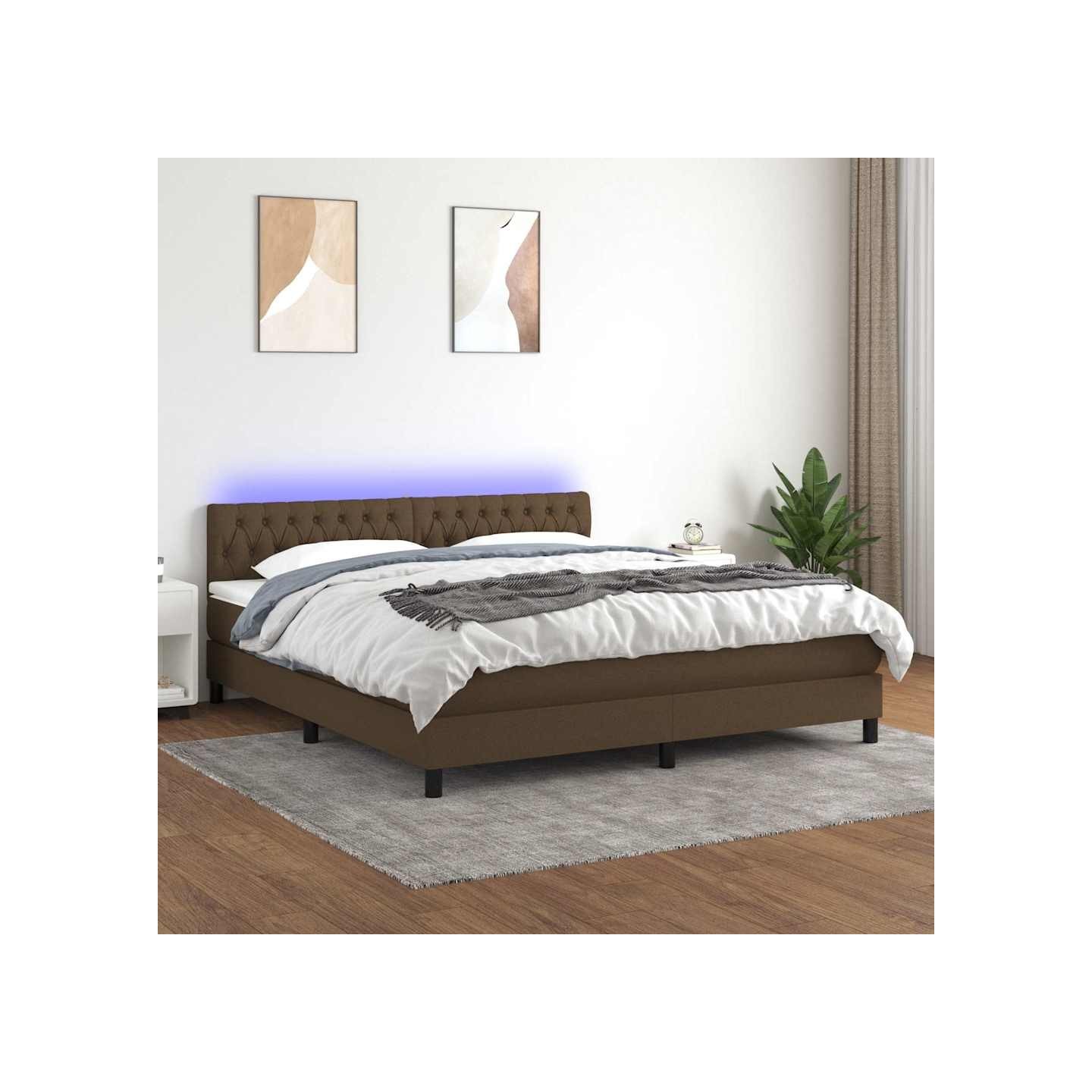 Sommier à lattes de lit matelas et LED Marron foncé 180x200 cm