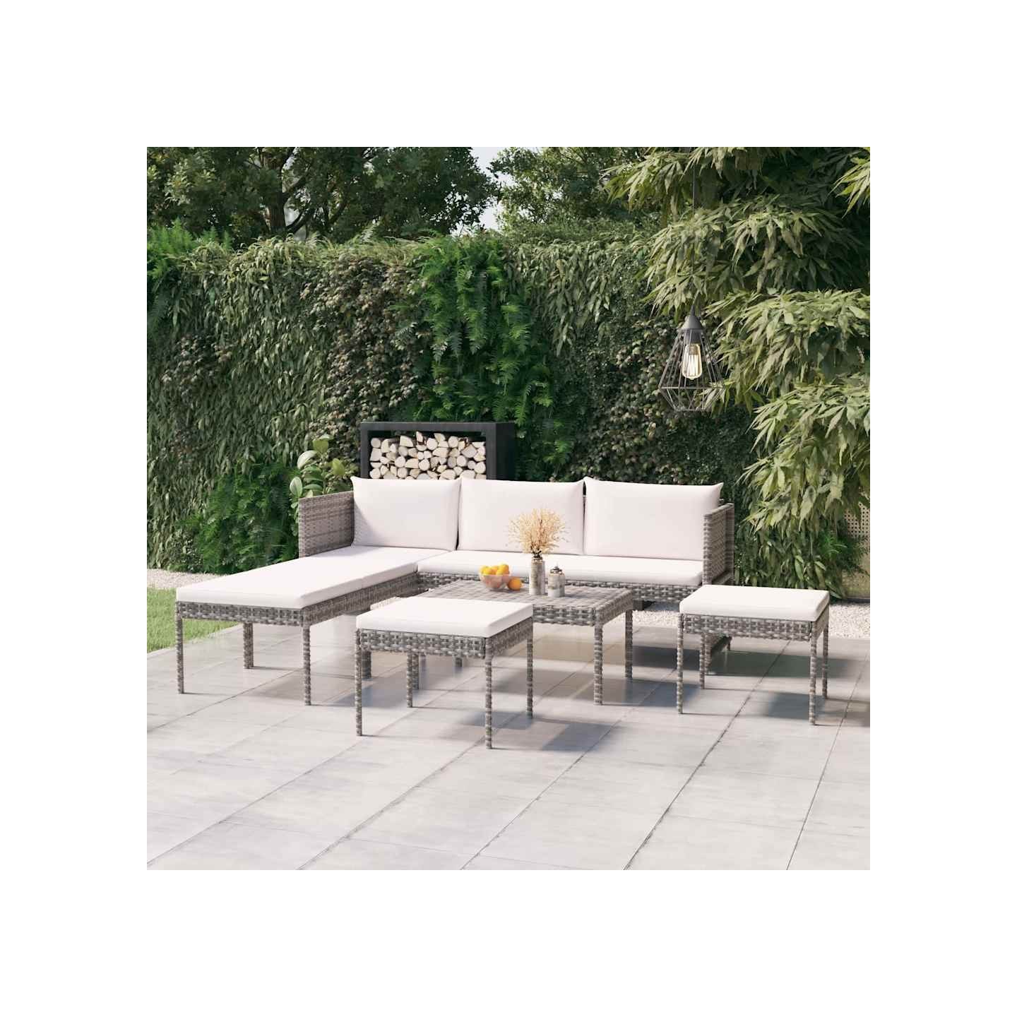 Salon de jardin 6 pcs avec coussins résine tressée gris