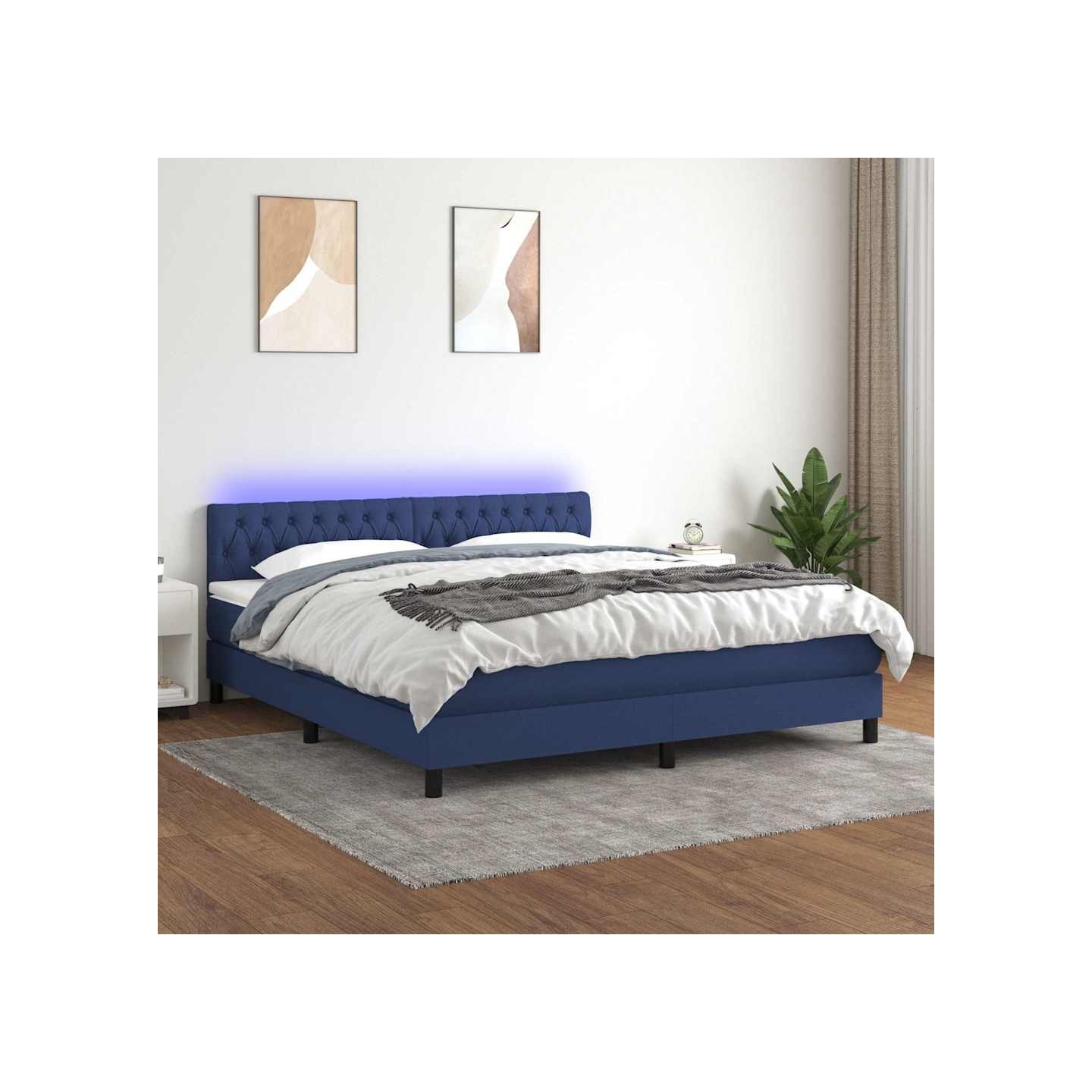 Sommier à lattes de lit avec matelas LED Bleu 160x200 cm Tissu