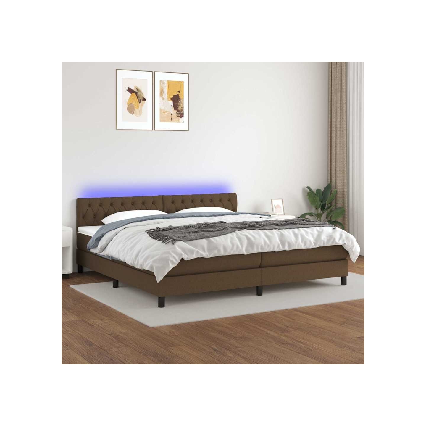 Sommier à lattes de lit matelas et LED Marron foncé 200x200 cm