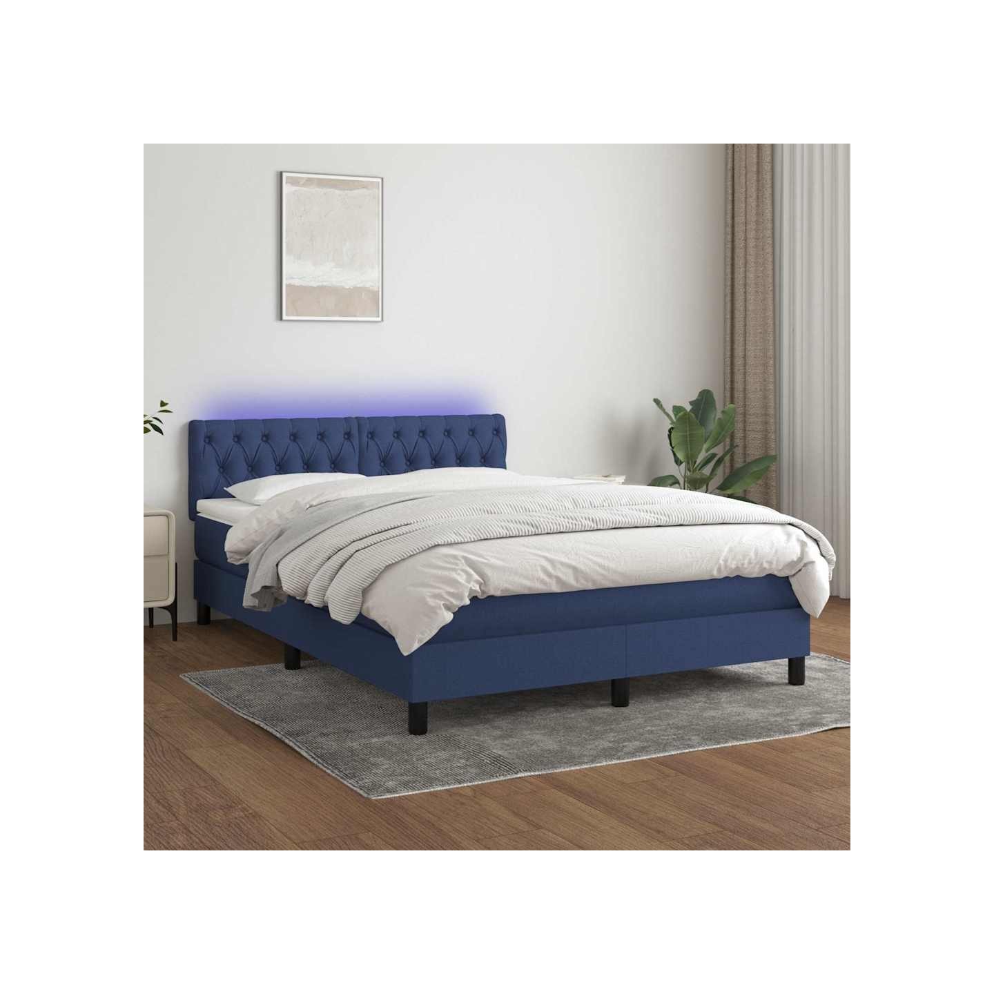 Sommier à lattes de lit avec matelas LED Bleu 140x200 cm Tissu