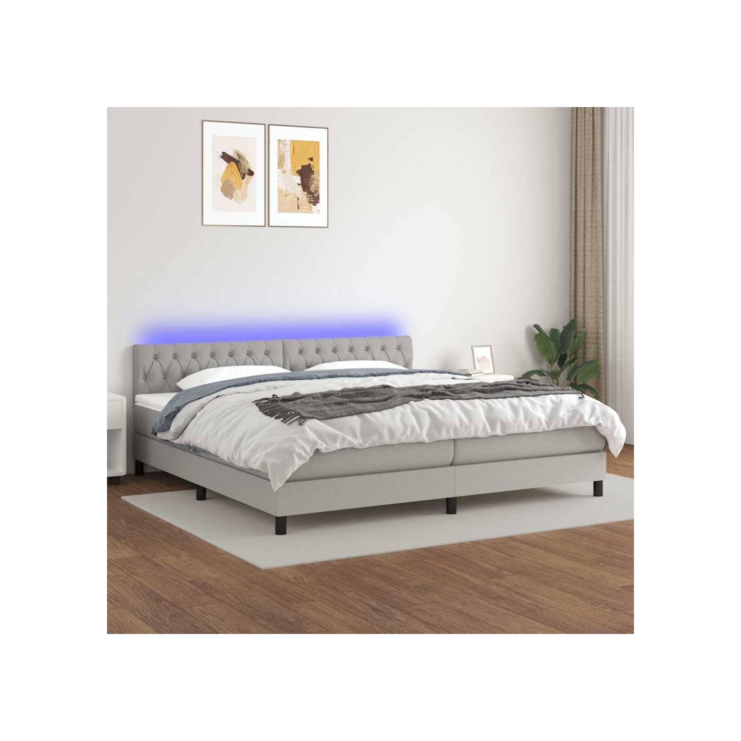 Sommier à lattes de lit matelas LED Gris clair 200x200 cm Tissu