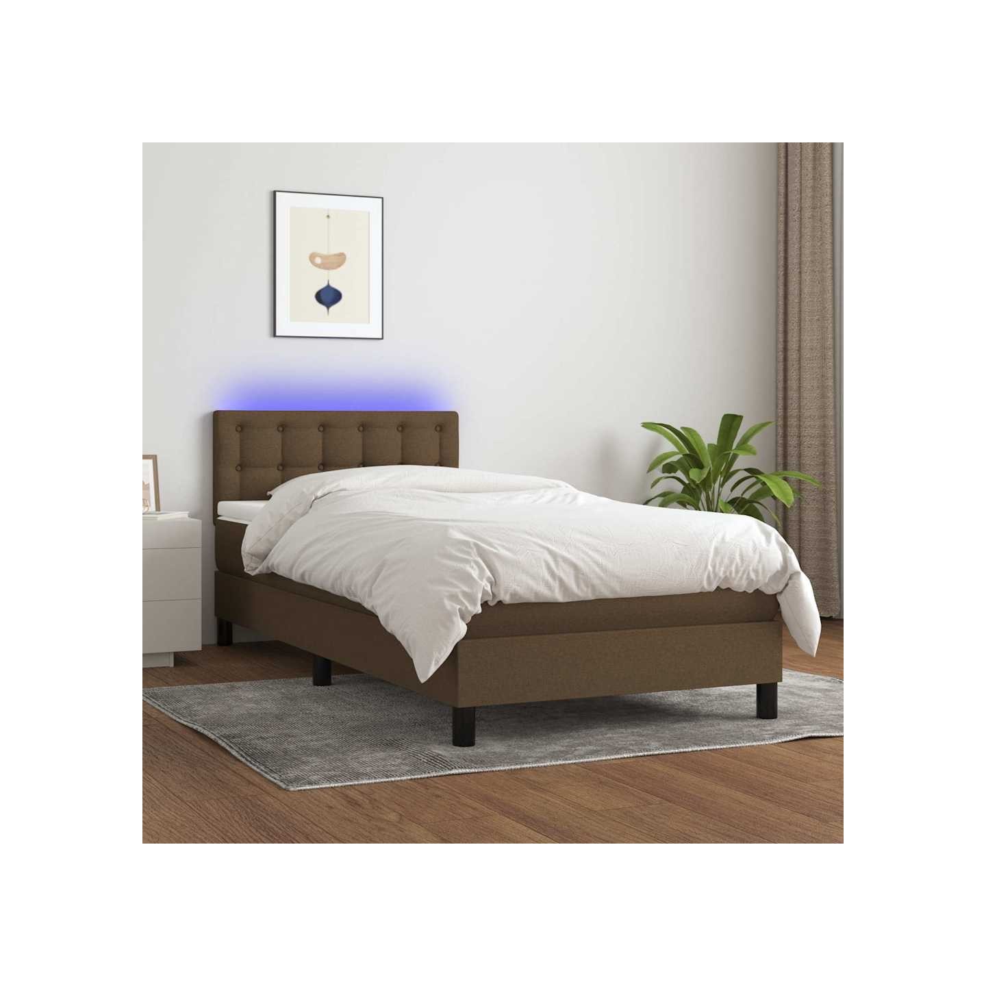 Sommier à lattes de lit et matelas et LED Marron foncé 90x190cm